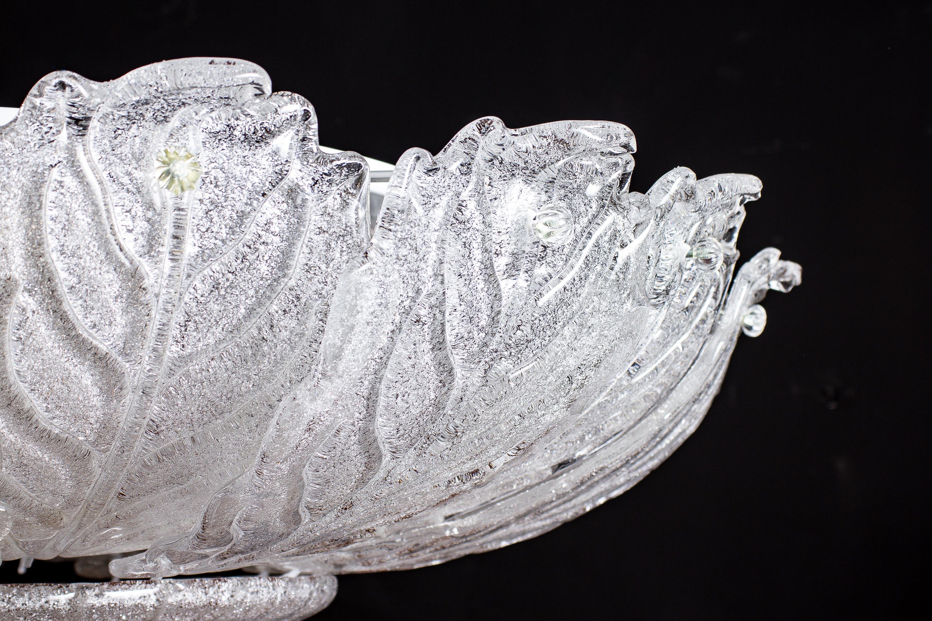 Italian Murano Glass Ice Leaves Ceiling Light or Flushmount, 1970 5