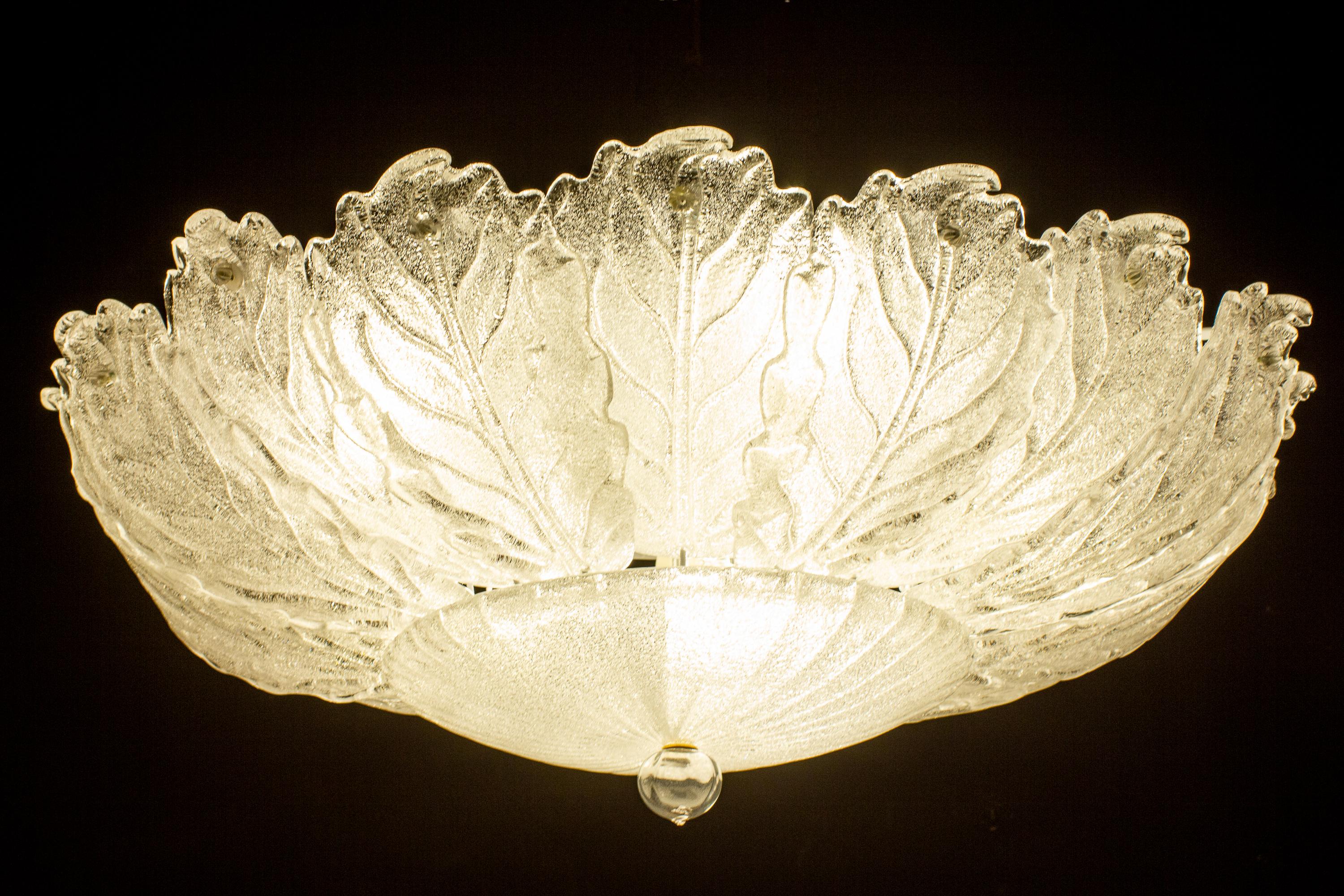 Italian Murano Glass Ice Leaves Ceiling Light or Flushmount, 1970 6