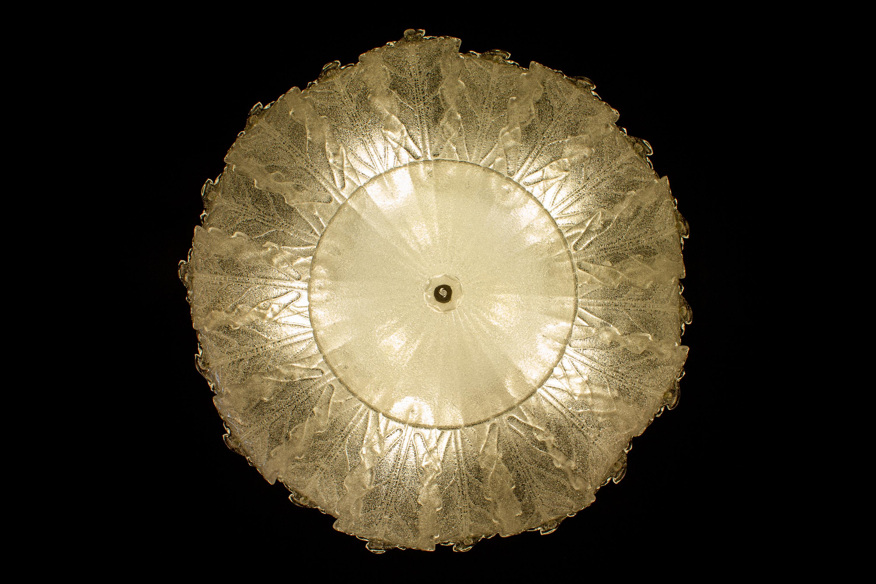 Italian Murano Glass Ice Leaves Ceiling Light or Flushmount, 1970 7