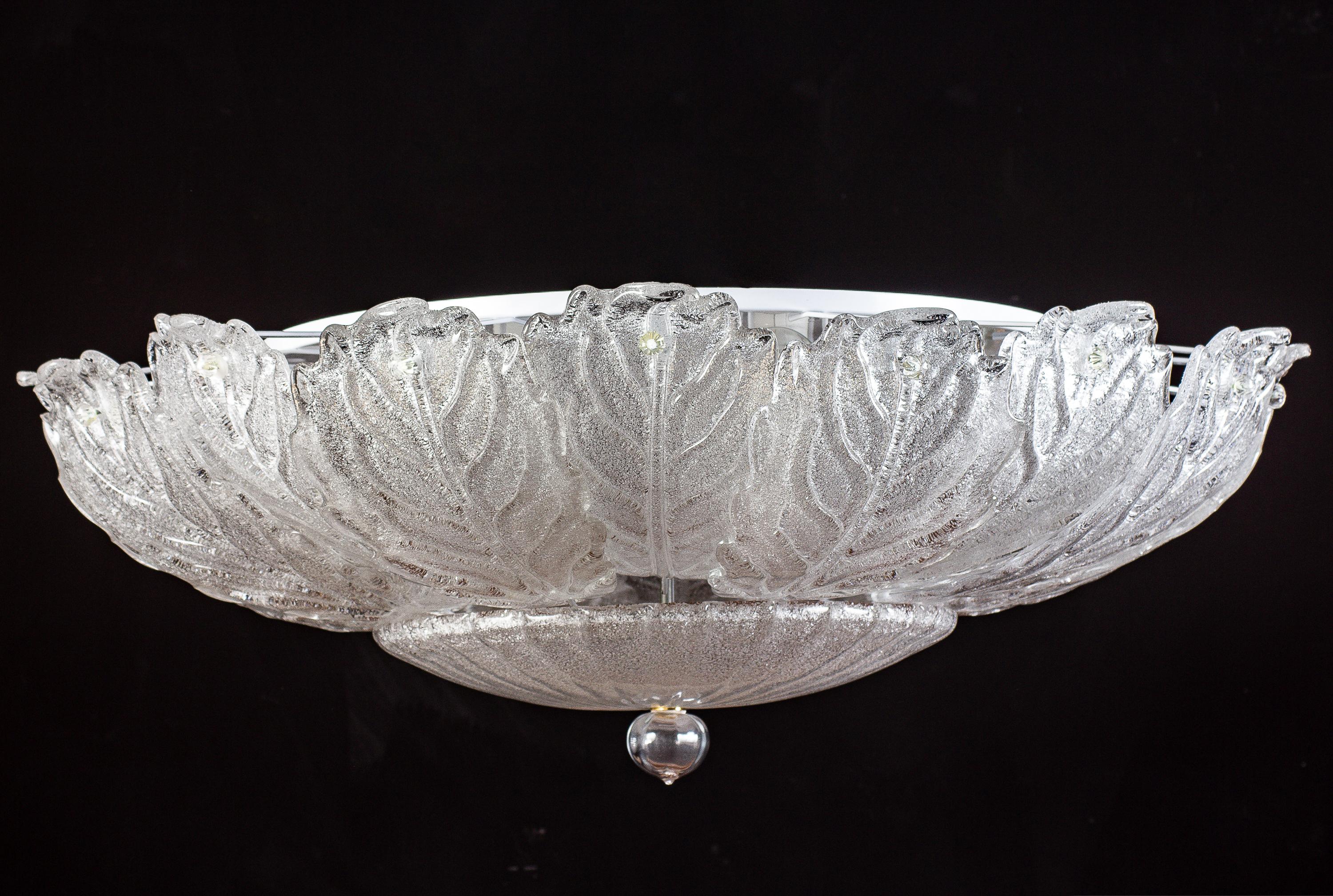 Mid-Century Modern Italian Murano Glass Ice Leaves Ceiling Light or Flushmount, 1970
