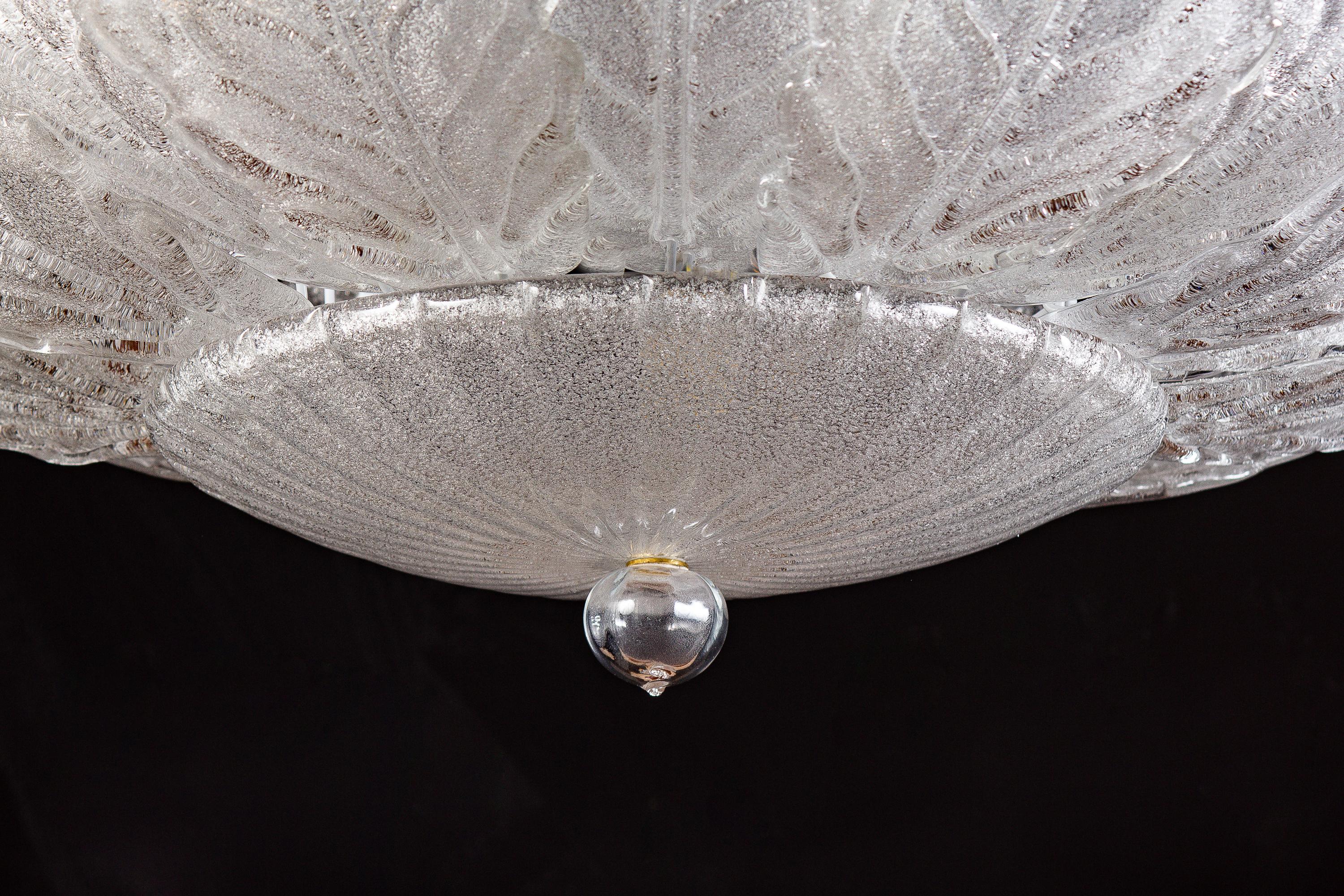 20th Century Italian Murano Glass Ice Leaves Ceiling Light or Flushmount, 1970