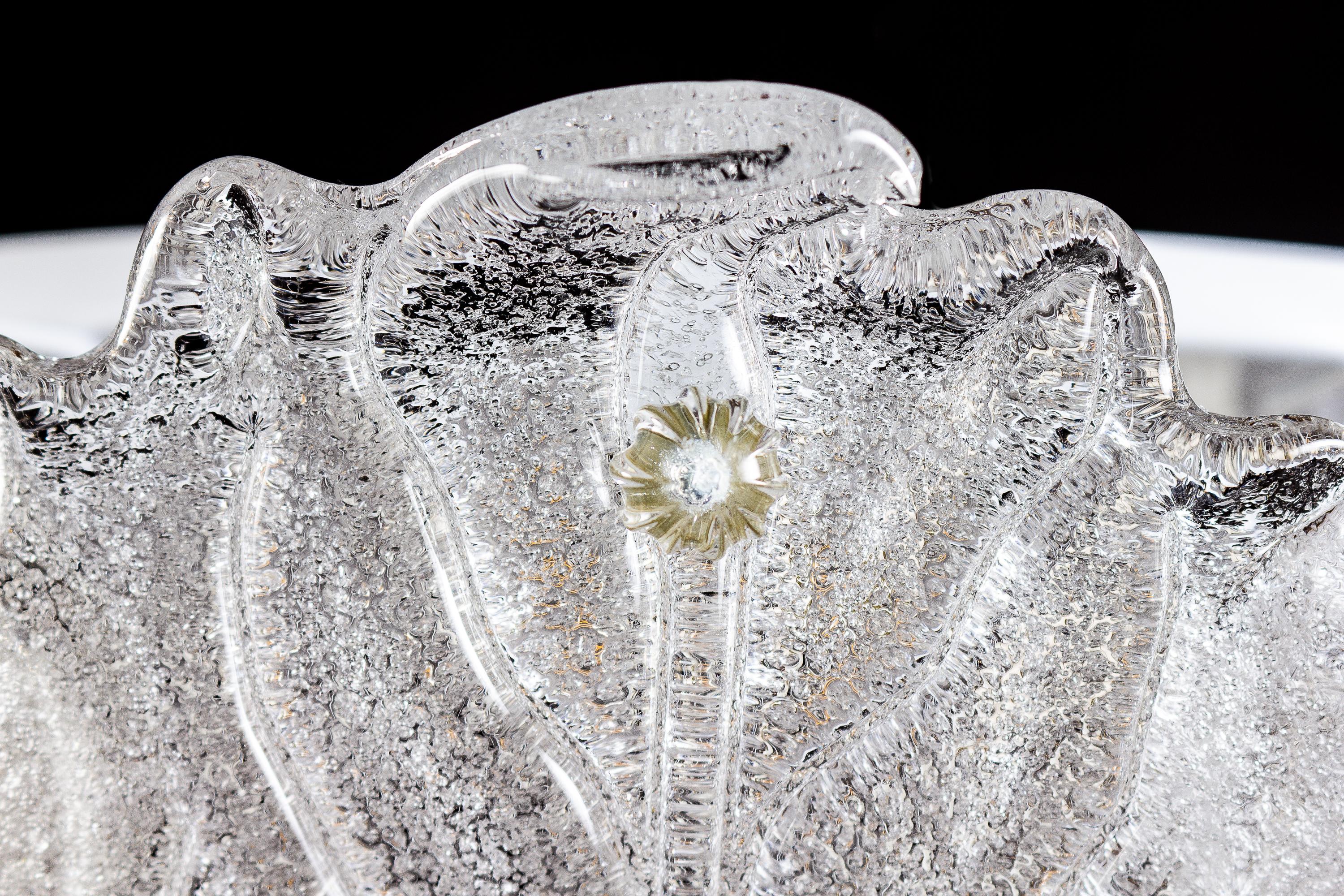 Italian Murano Glass Ice Leaves Ceiling Light or Flushmount, 1970 1
