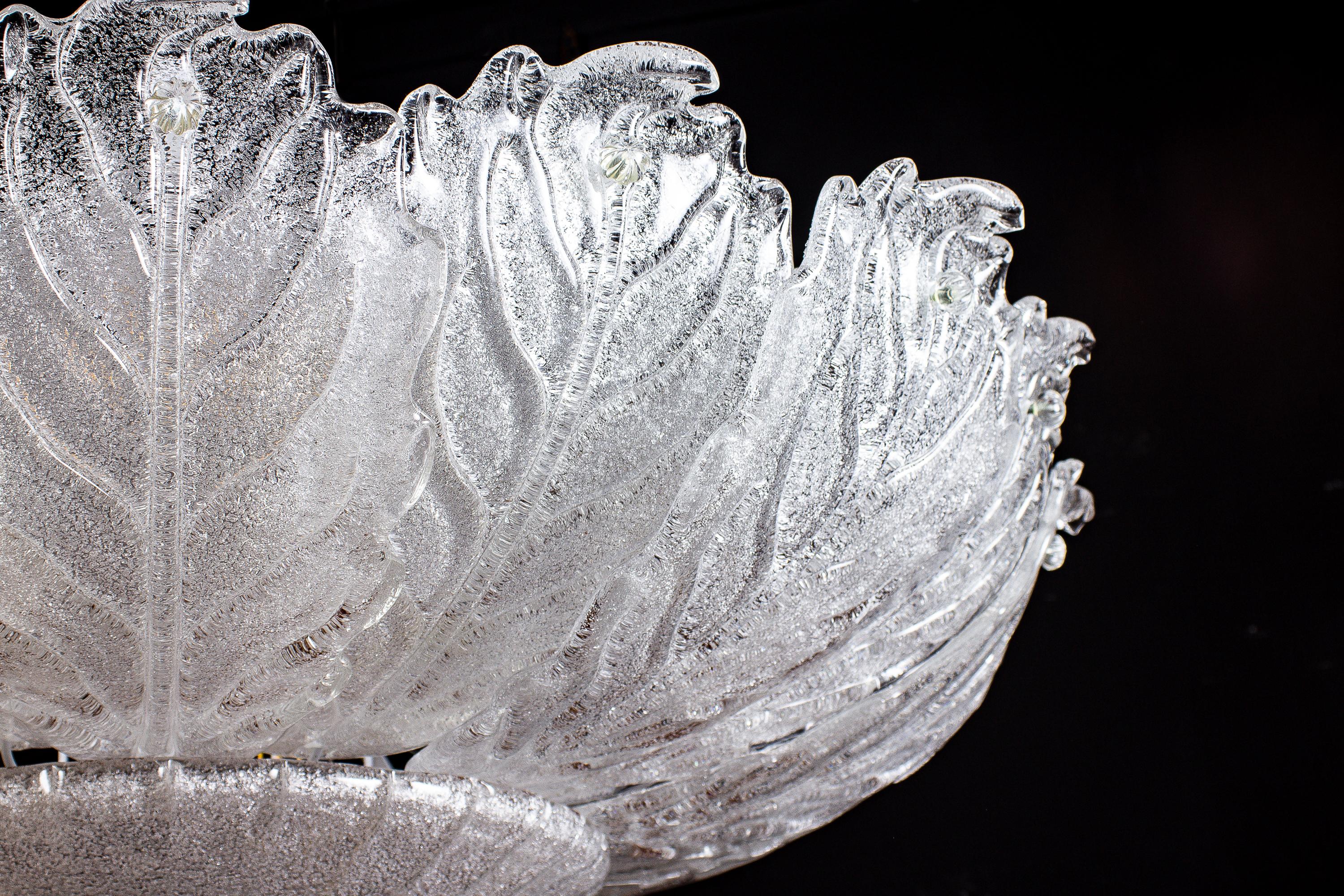 Italian Murano Glass Ice Leaves Ceiling Light or Flushmount, 1970 3