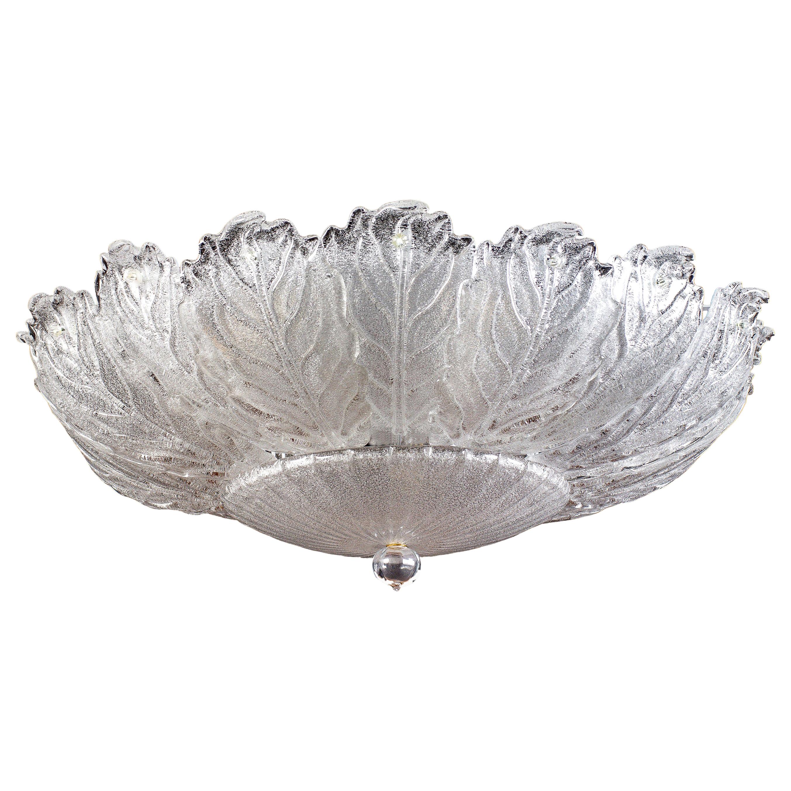 Italian Murano Glass Ice Leaves Ceiling Light or Flushmount, 1970