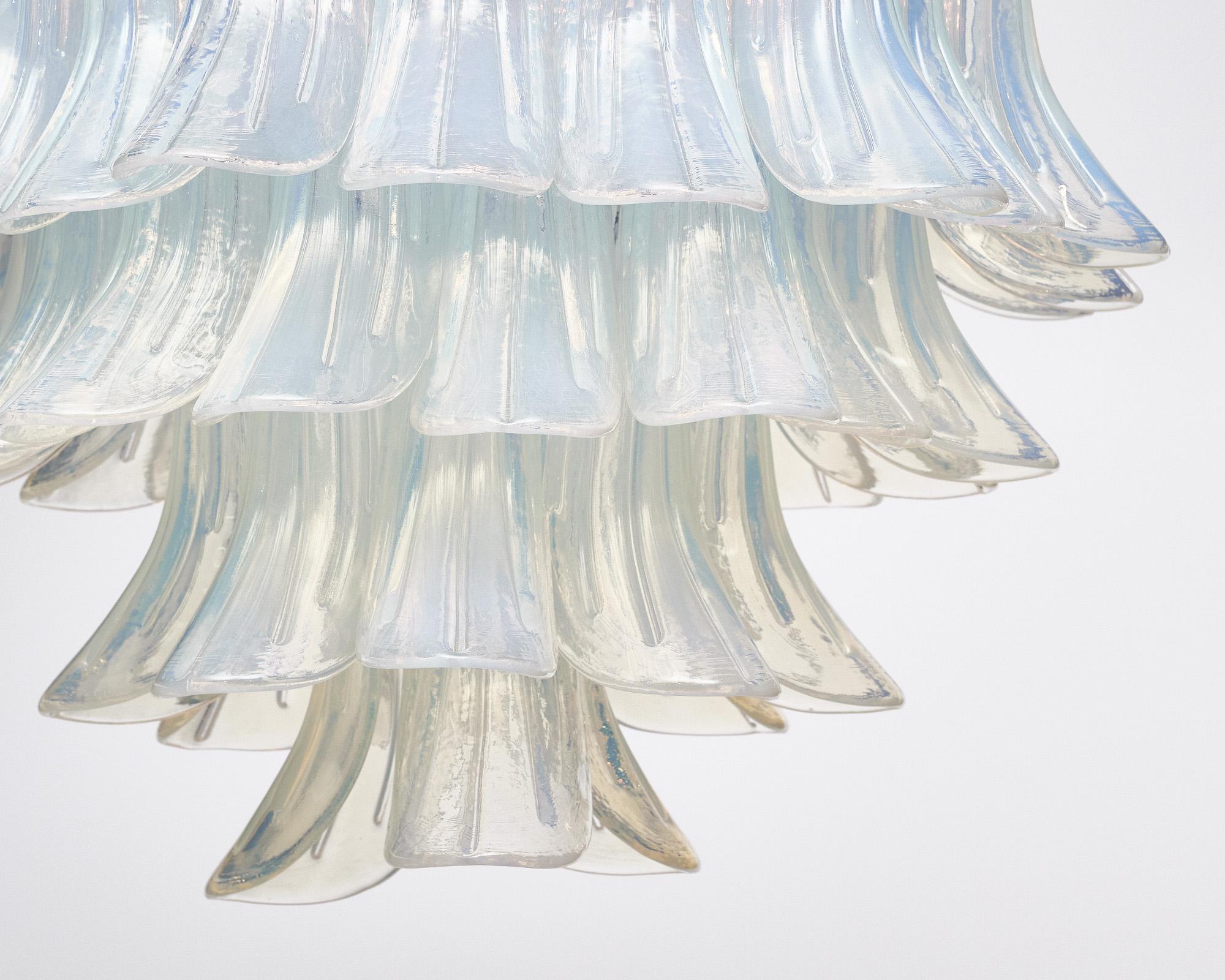 Mid-Century Modern Italian Murano Glass Iridescent Leaves Chandelier