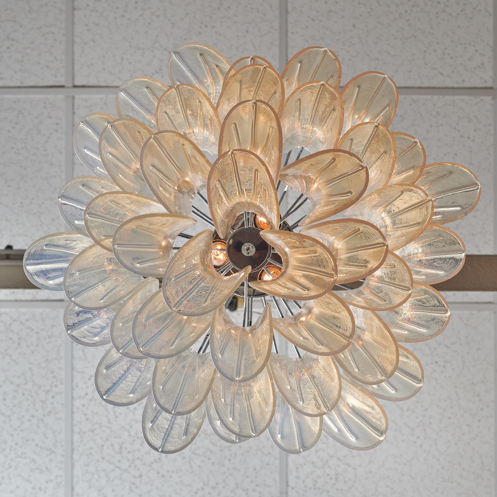 Italian Murano Glass Iridescent Leaves Chandelier 4