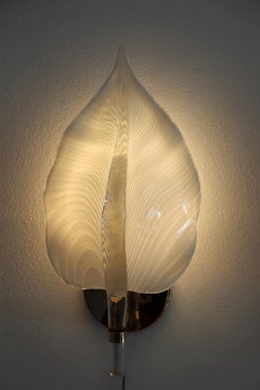 Italian Murano Glass Leaf and Brass Wall Sconces or Wall Lights, 1970s