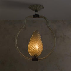 Italian Murano Glass Leaf Basket Pendant Attributed to Barovier & Toso, 1940s