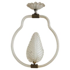 Italian Murano Glass Leaf Basket Pendant Attributed to Barovier & Toso, 1940s