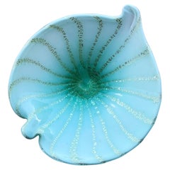Vintage Italian Murano Glass Leaf Dish or Catchall After Barbini in Seafoam Green