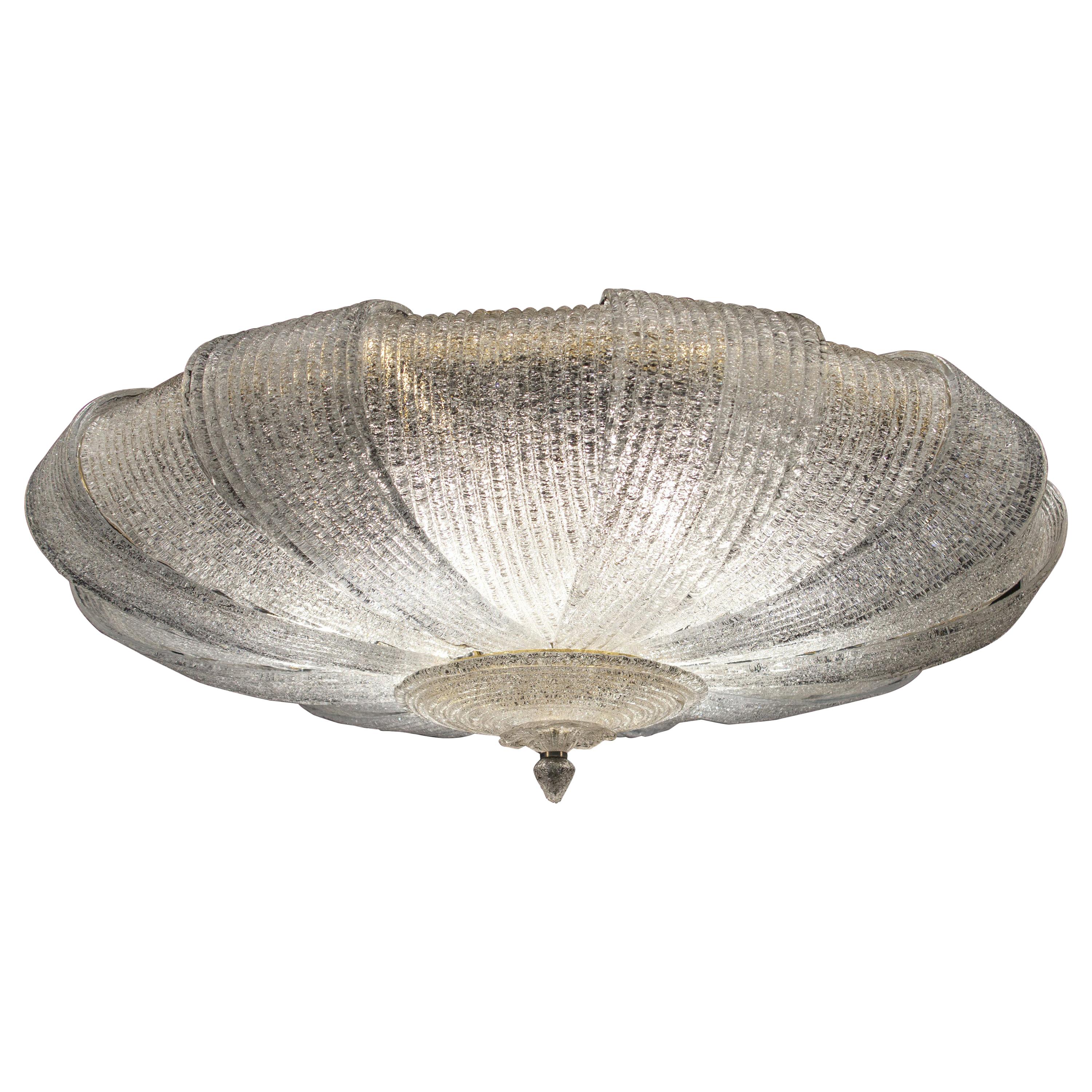 Lampe encastrée ou plafonnier moderne en feuilles de verre de Murano italienne