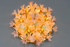 Italian Murano Glass Light Pastel Pink Flowers and Brass Six-Light Flush Mount