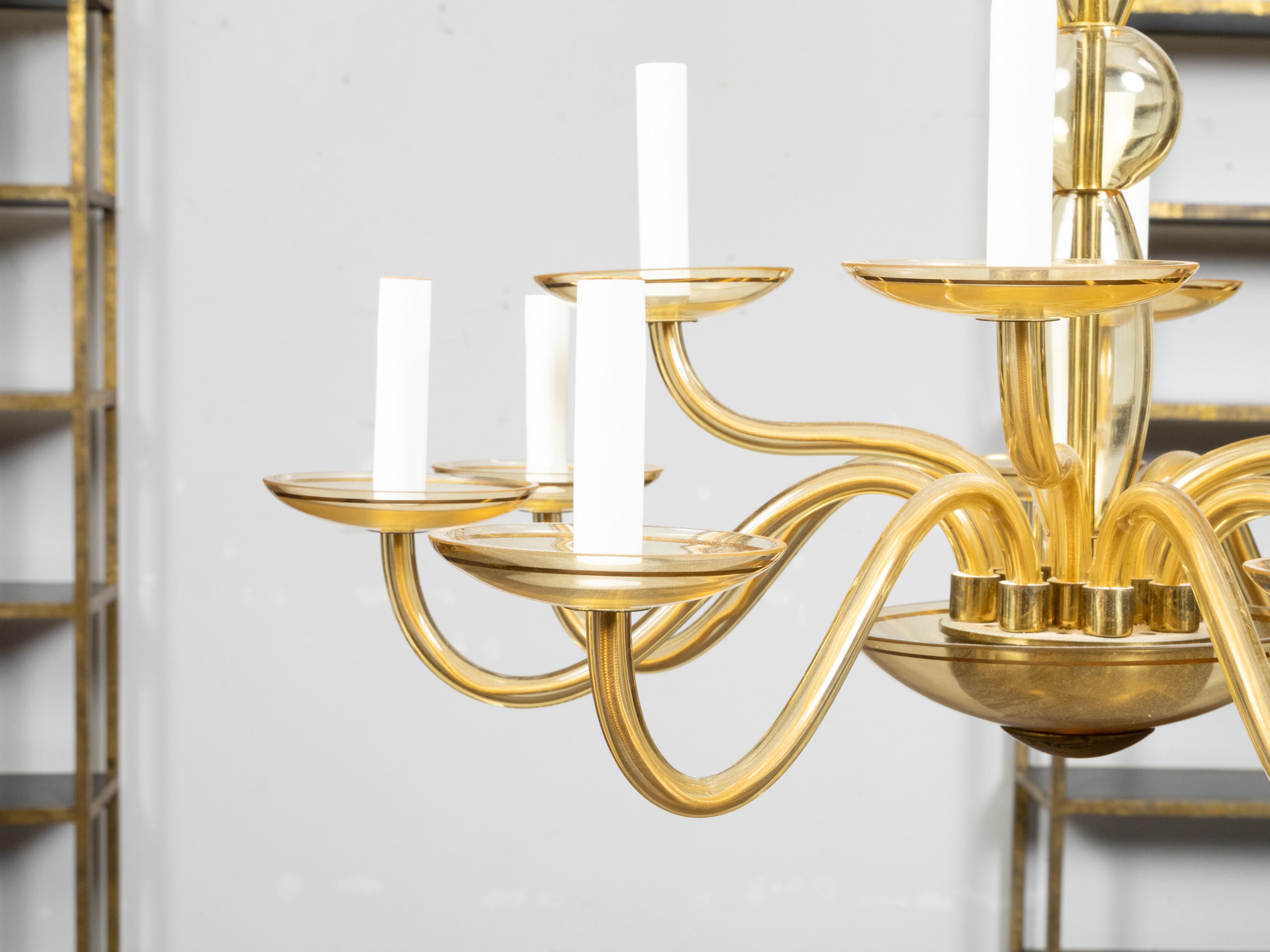 Italian Murano Glass Midcentury 12-Light Chandelier with Golden Tones, US Wired 5