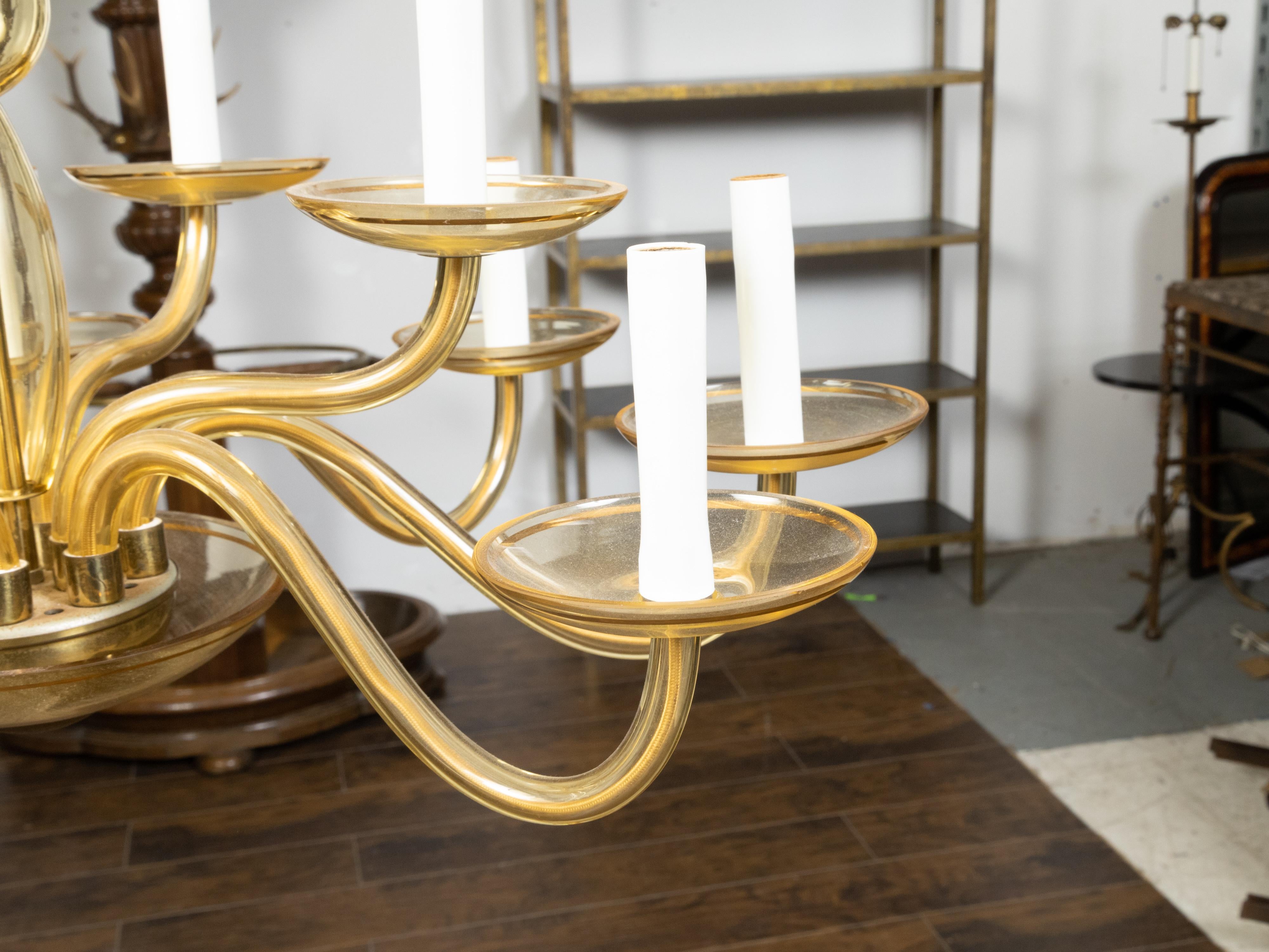 Italian Murano Glass Midcentury 12-Light Chandelier with Golden Tones, US Wired 6