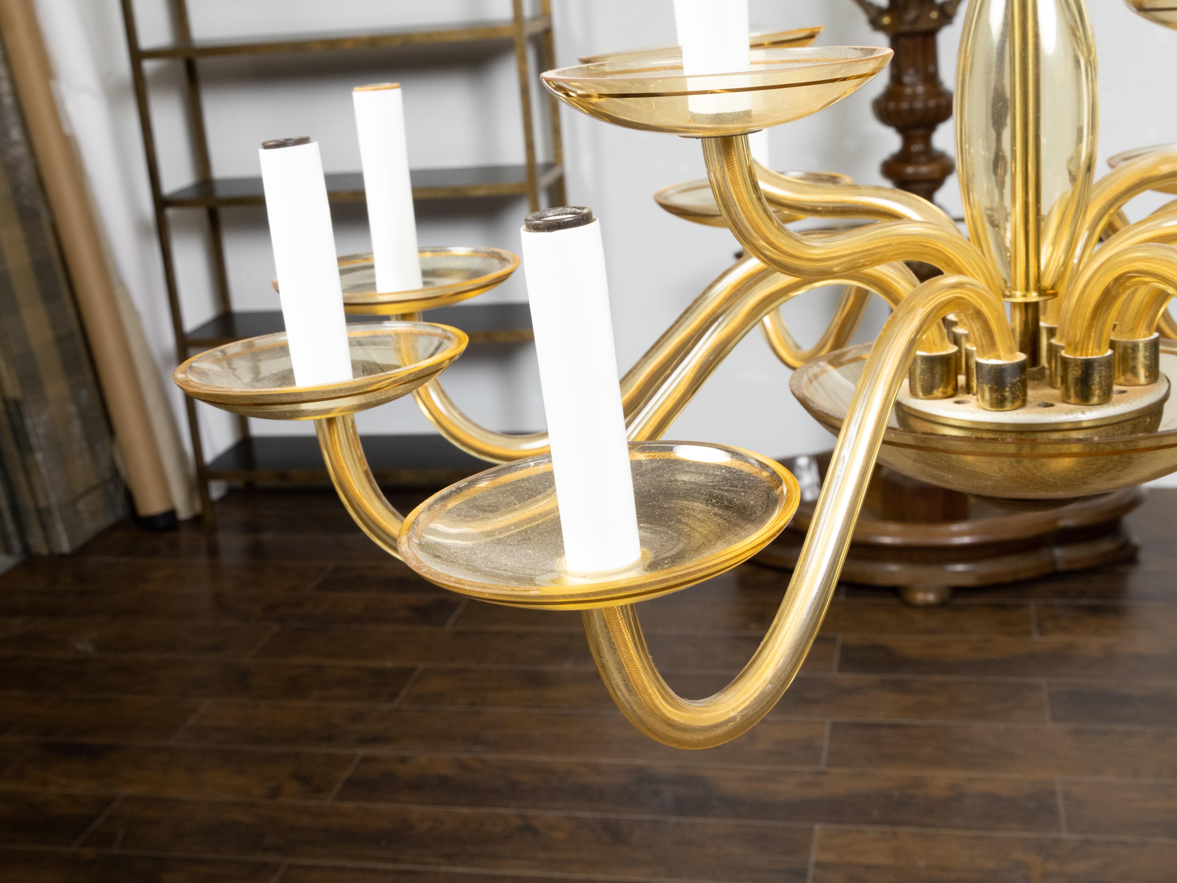 Italian Murano Glass Midcentury 12-Light Chandelier with Golden Tones, US Wired 7