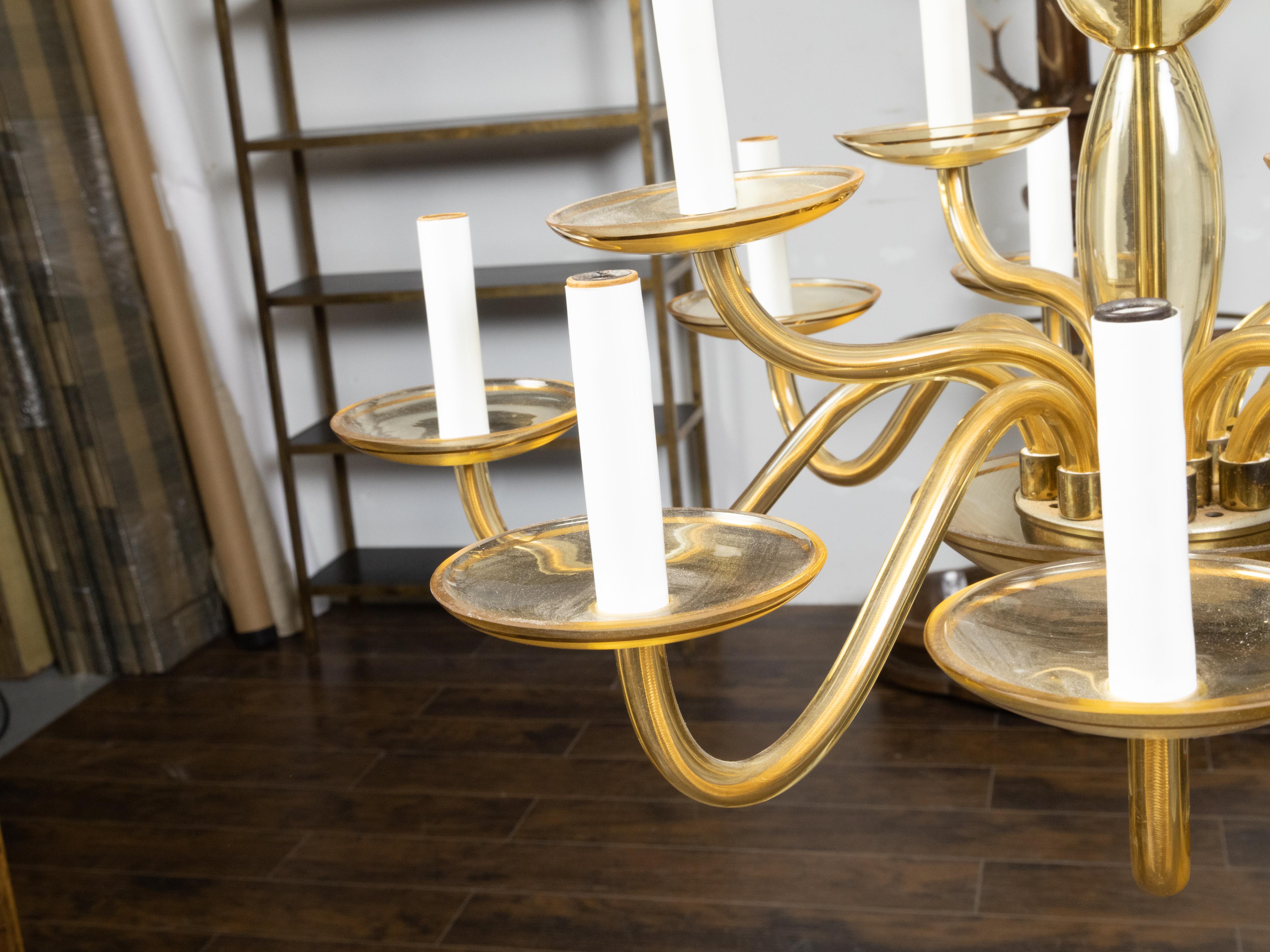 Italian Murano Glass Midcentury 12-Light Chandelier with Golden Tones, US Wired 8