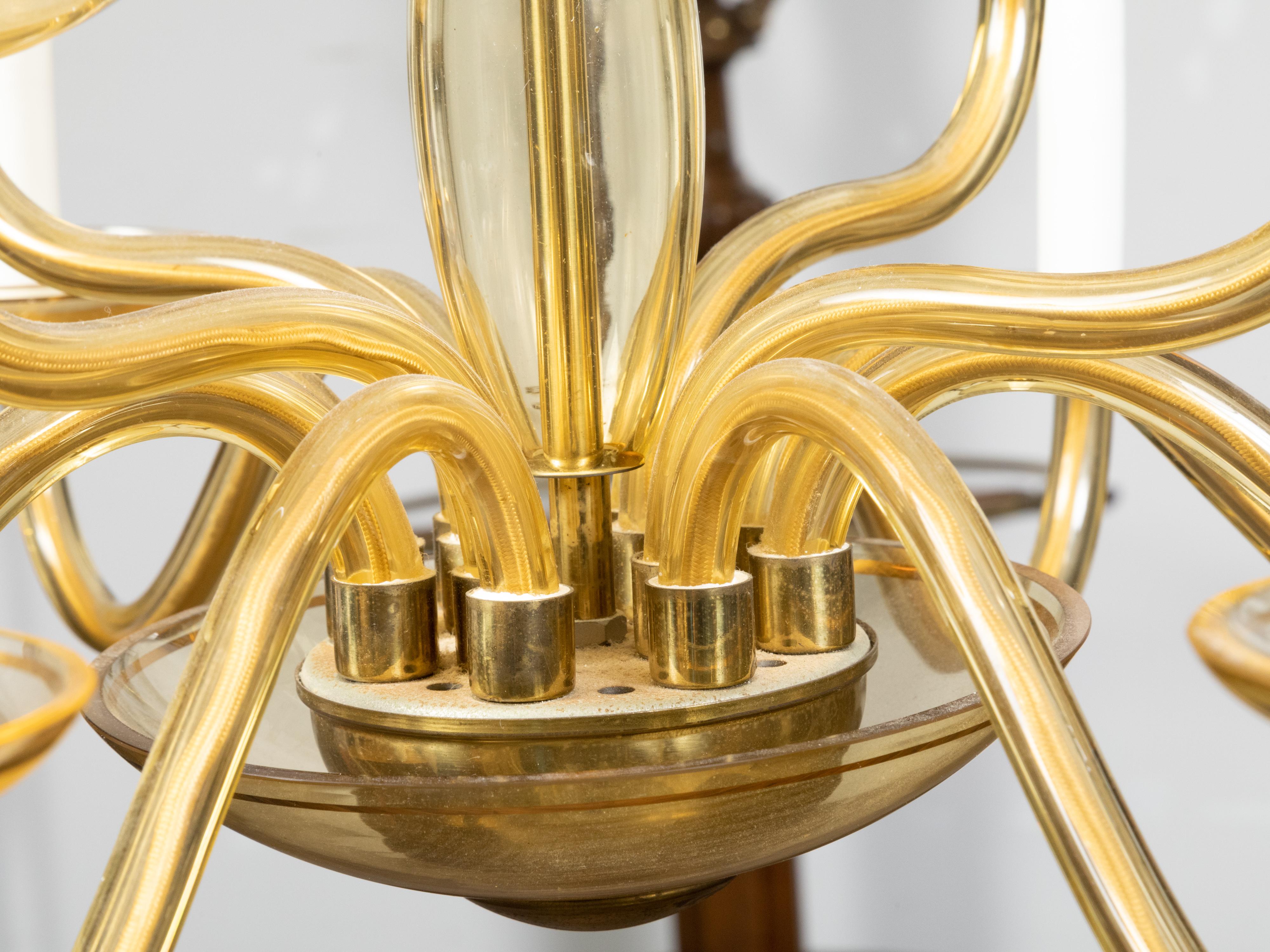 Italian Murano Glass Midcentury 12-Light Chandelier with Golden Tones, US Wired 9