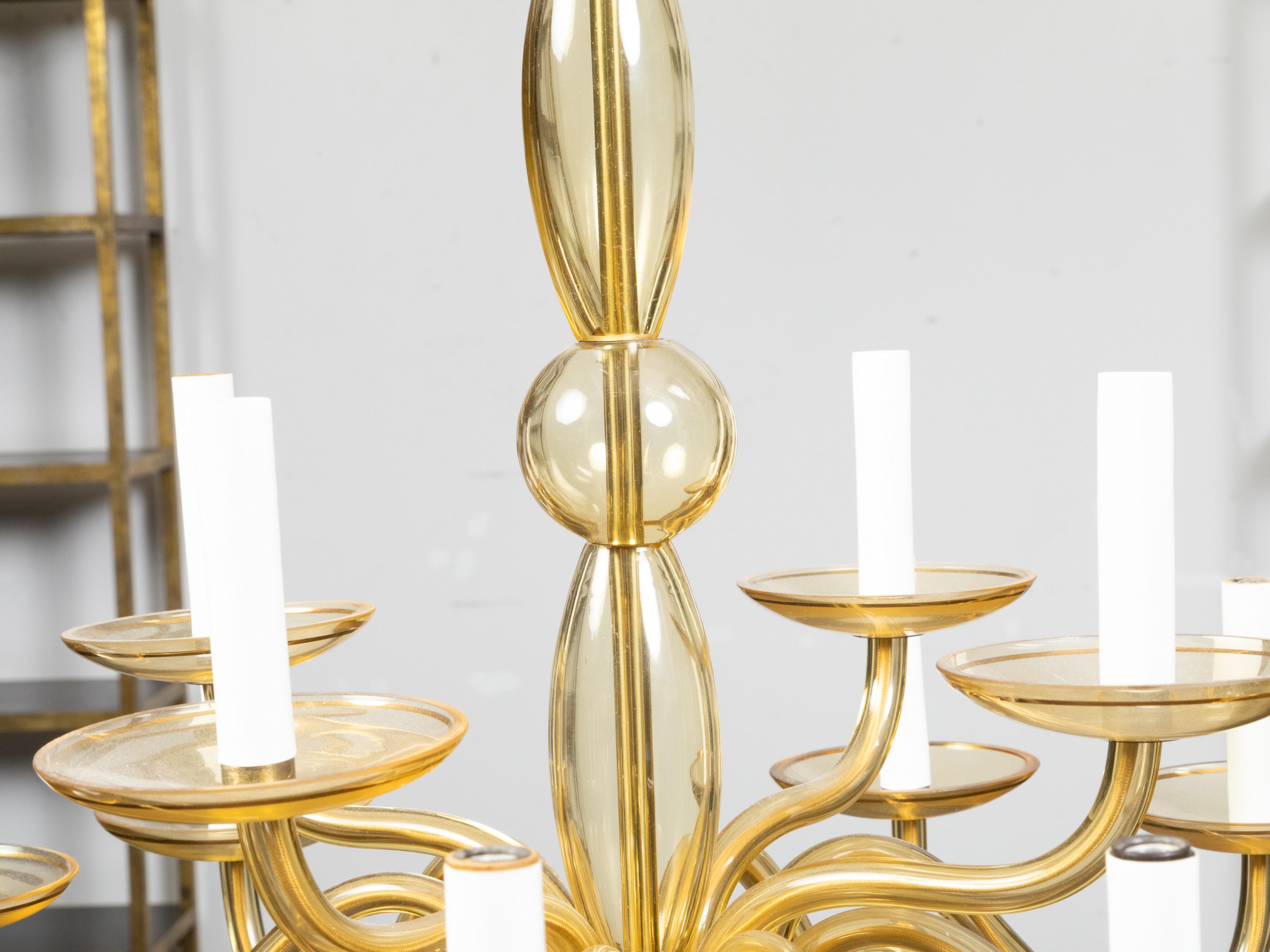 Italian Murano Glass Midcentury 12-Light Chandelier with Golden Tones, US Wired 3
