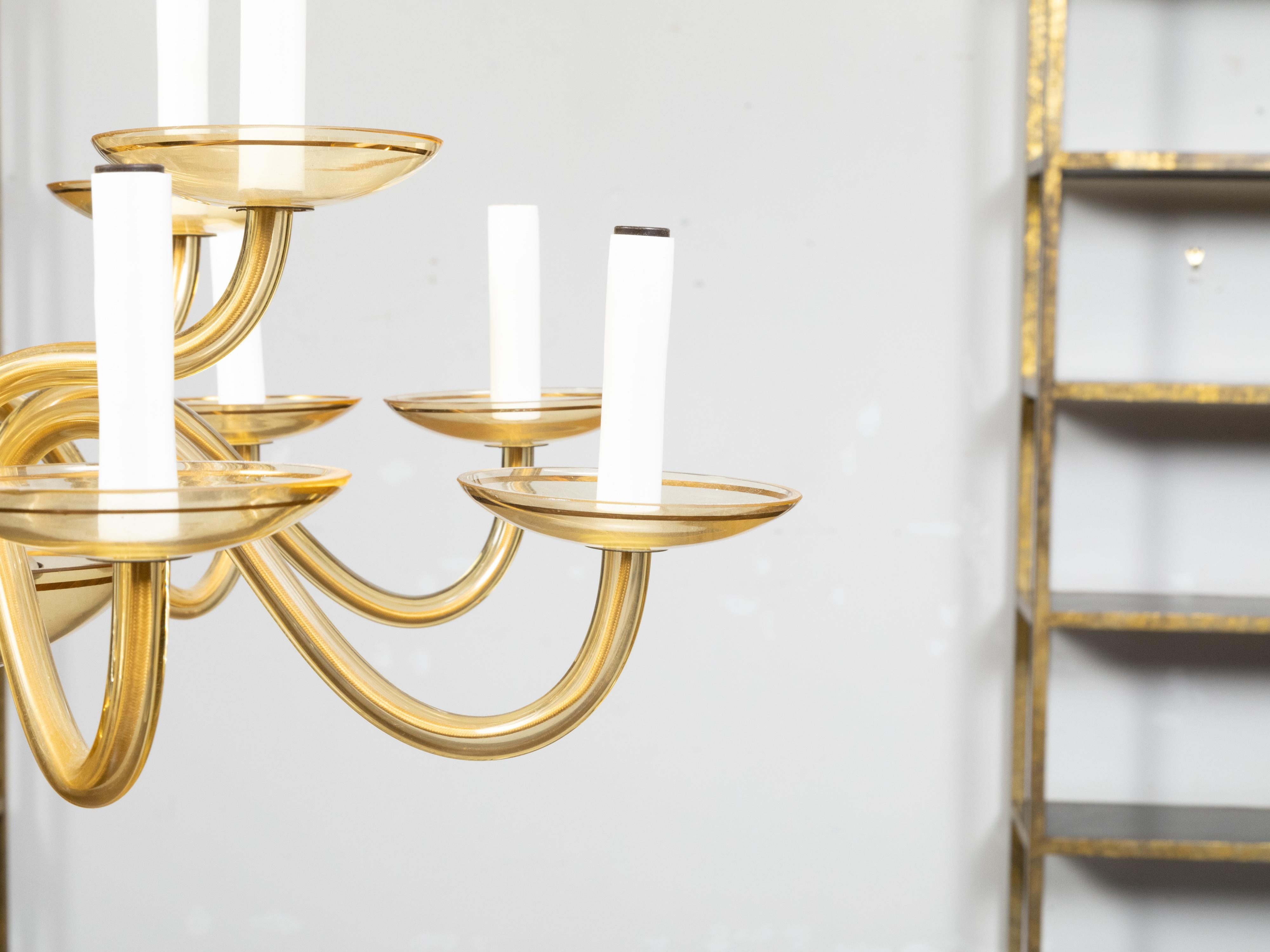 Italian Murano Glass Midcentury 12-Light Chandelier with Golden Tones, US Wired 4