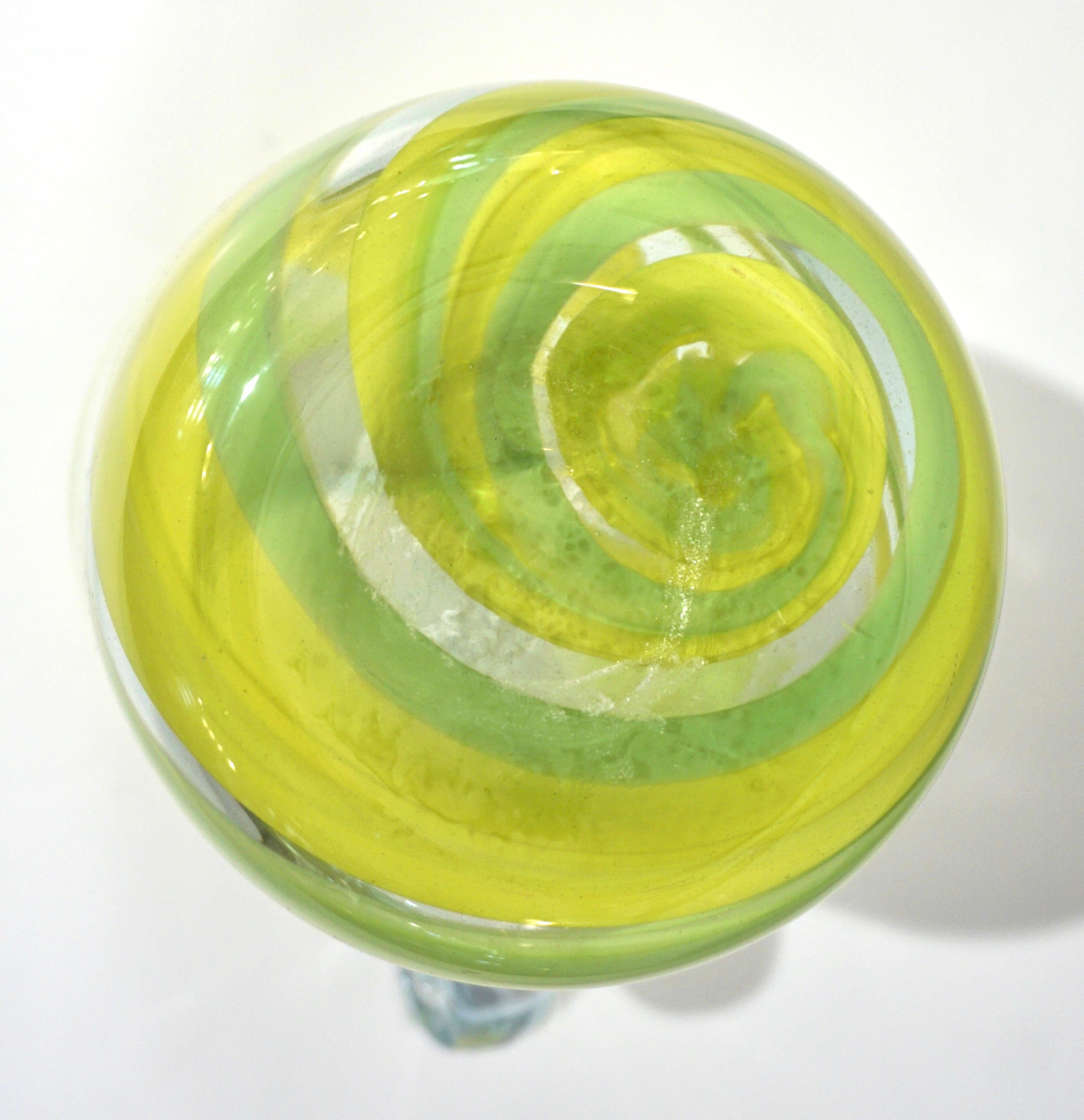 Art Glass Italian Murano Glass Modern Pitcher Jug with Yellow Lime Green Filigrana For Sale