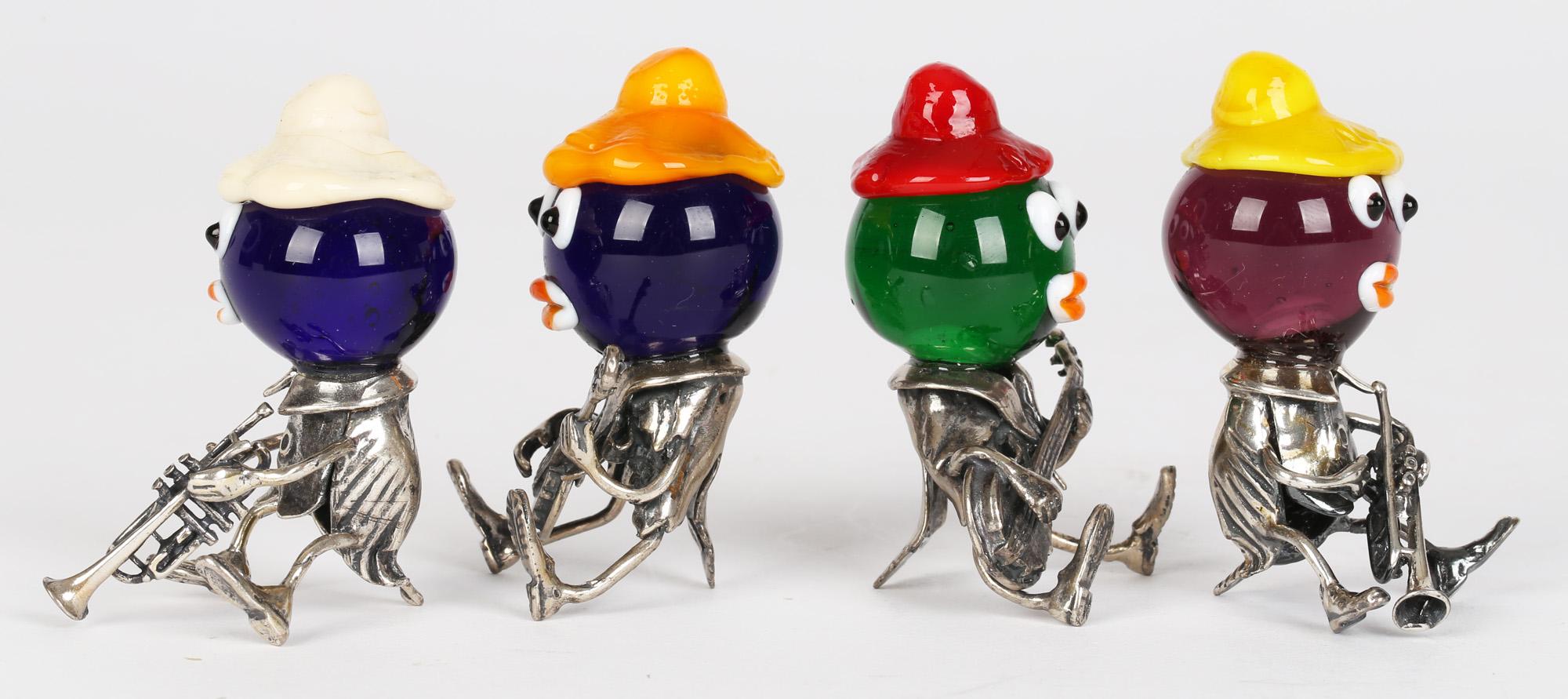 Italian Murano Glass Mounted Silver Band Figures For Sale 3