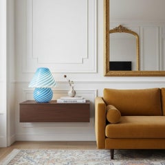 Lámpara de sobremesa italiana de cristal de Murano en forma de seta con diseño de remolinos azules, años 70