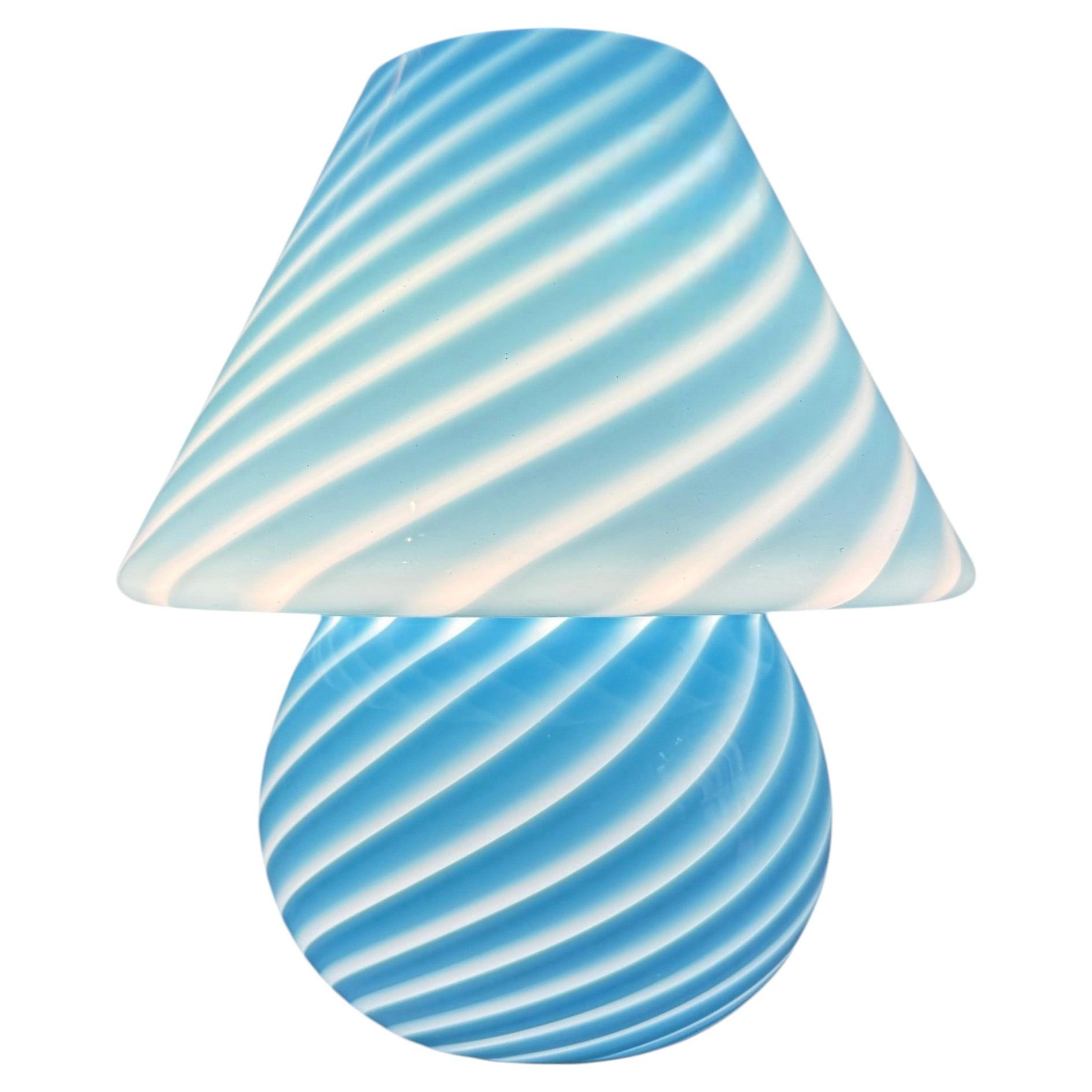 Italian Murano Glass Mushroom Table Lamp with Blue Swirl Pattern, 1970s