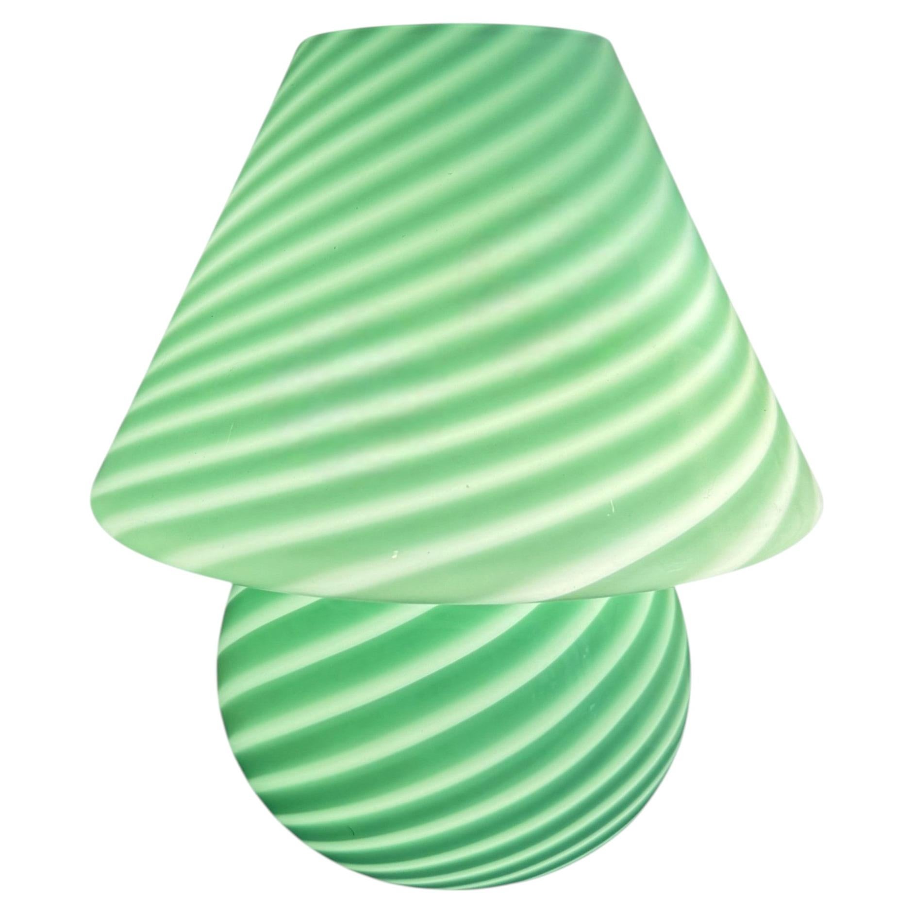Italian Murano Glass Mushroom Table Lamp with Green Swirl Pattern, 1970s
