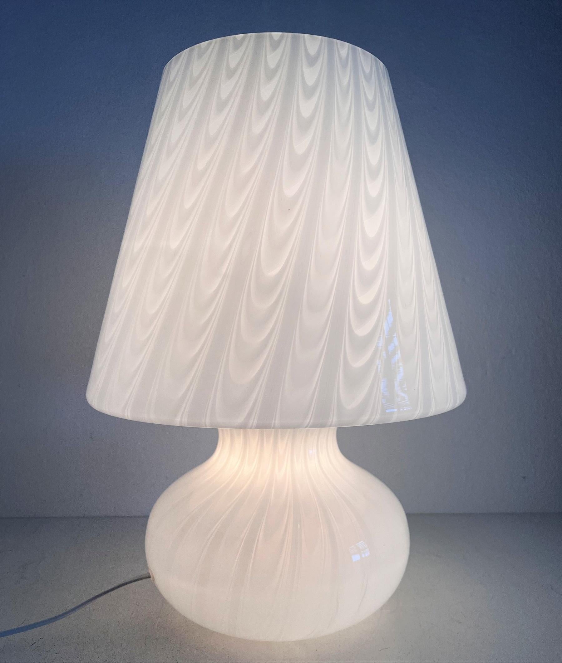 Hand-Crafted Italian Large Murano Glass Mushroom Table Lamp with Swirl Art Glass, 1970s For Sale