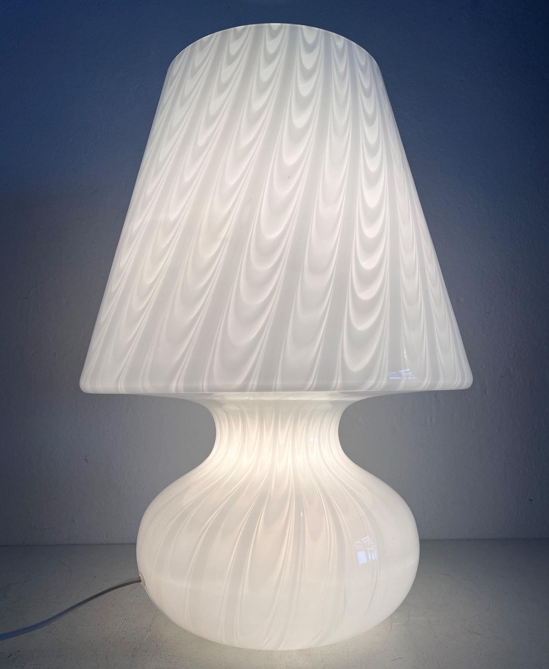 Late 20th Century Italian Large Murano Glass Mushroom Table Lamp with Swirl Art Glass, 1970s For Sale