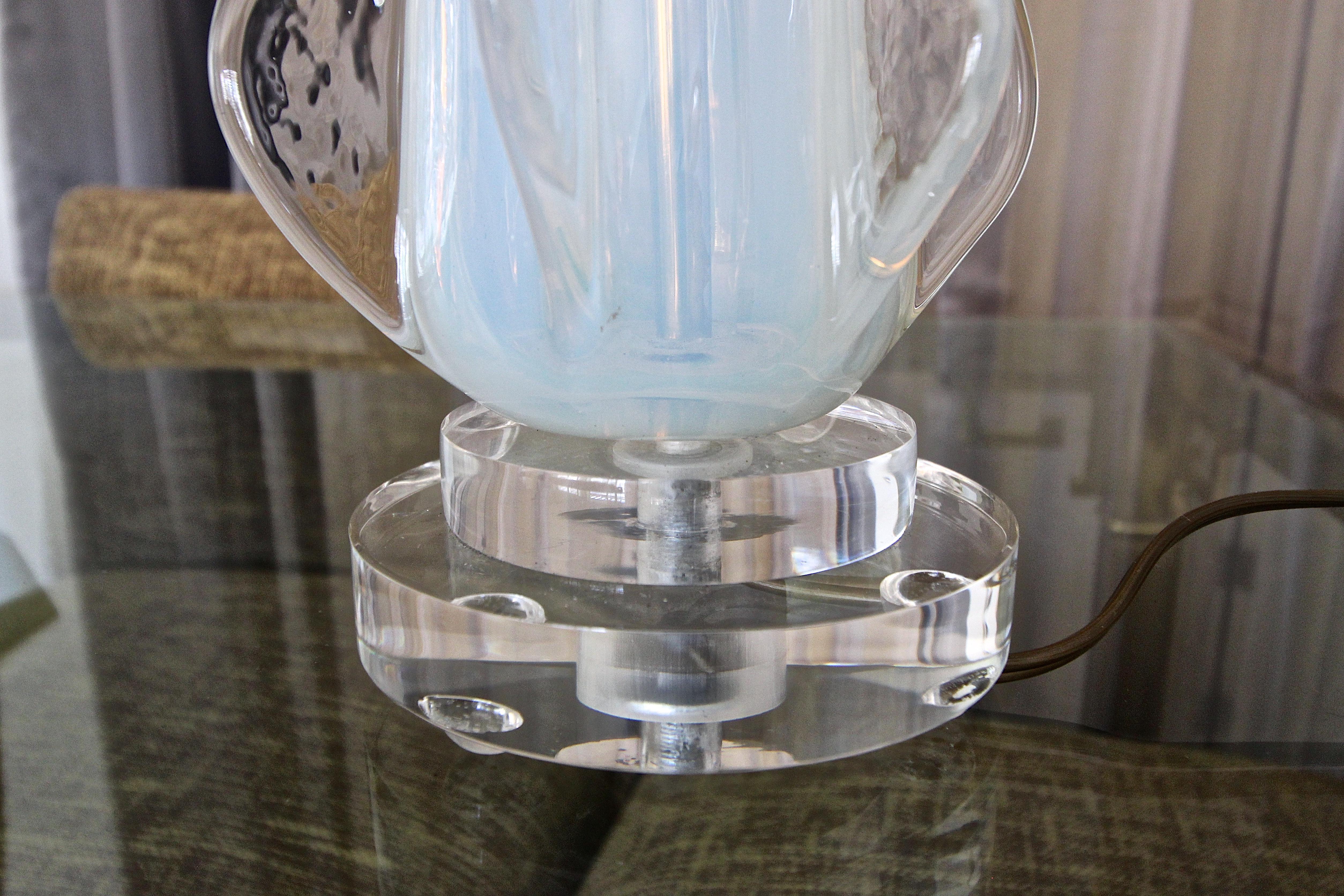 Brass Italian Murano Glass Opalescent Table Lamp