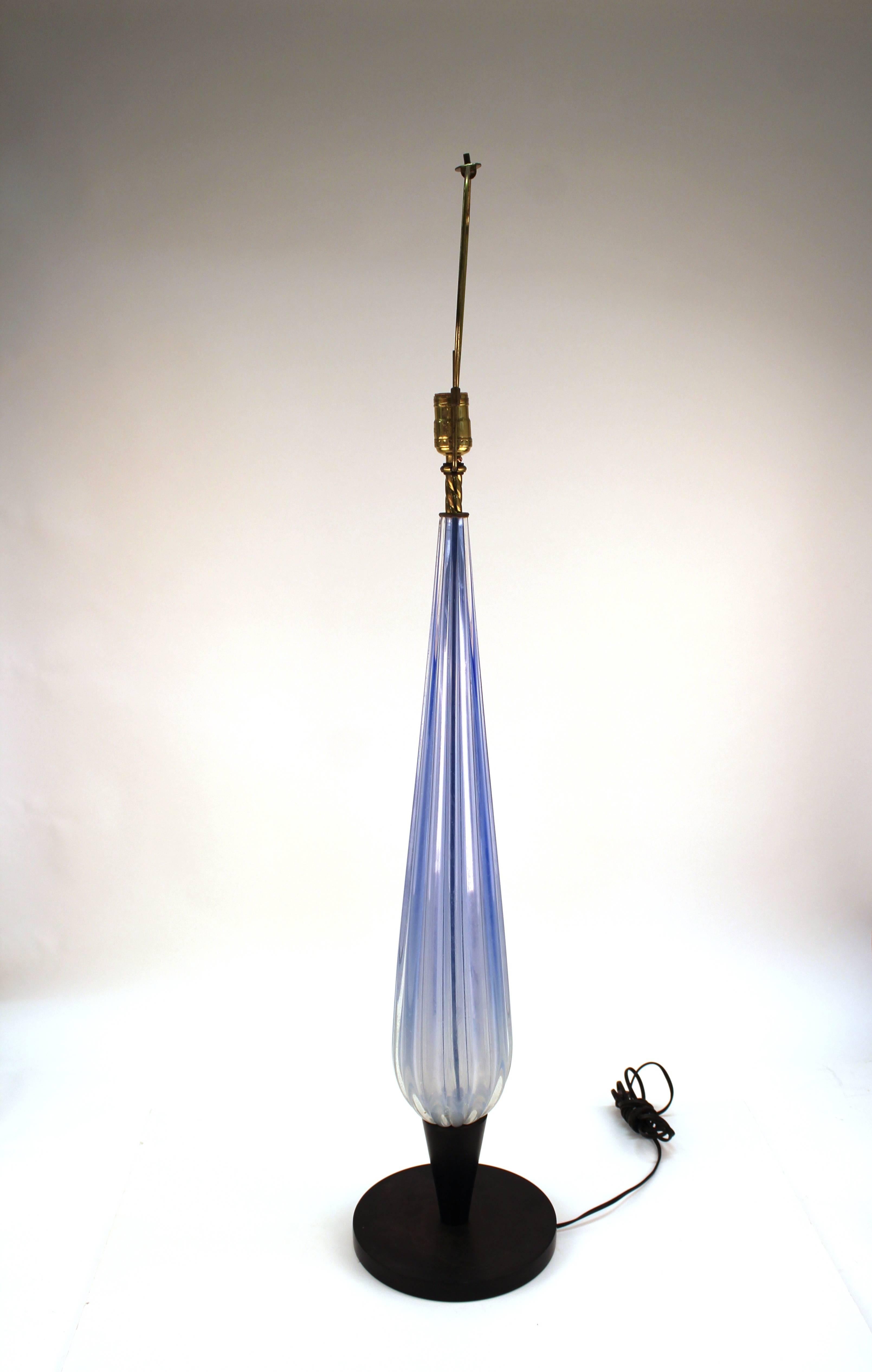 A single Murano glass tall table lamp in pale blue, made in Italy in the 1950s-1960s. The piece is in good vintage condition and has been rewired.