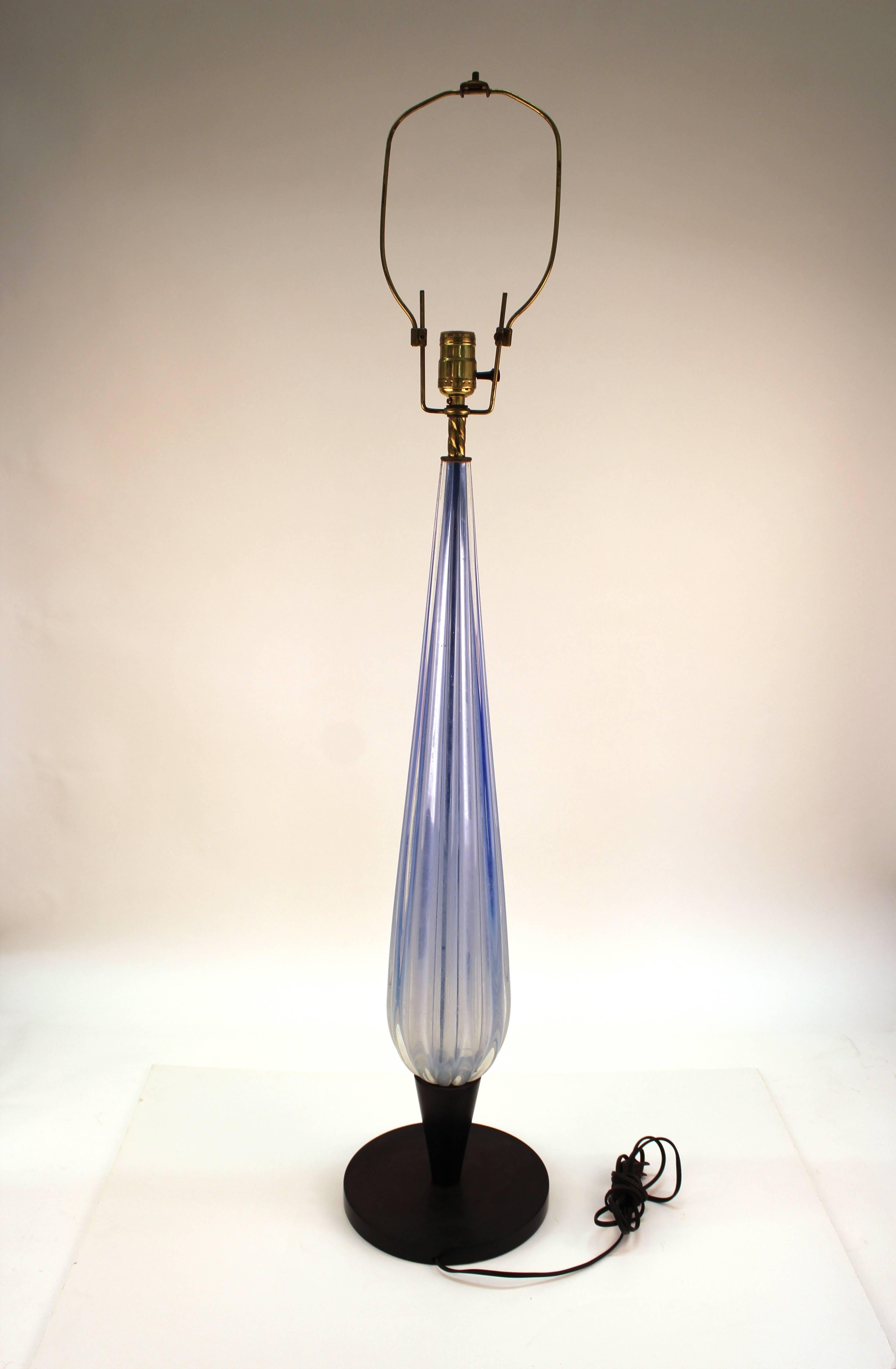 Mid-Century Modern Italian Murano Glass Pale Blue Table Lamp