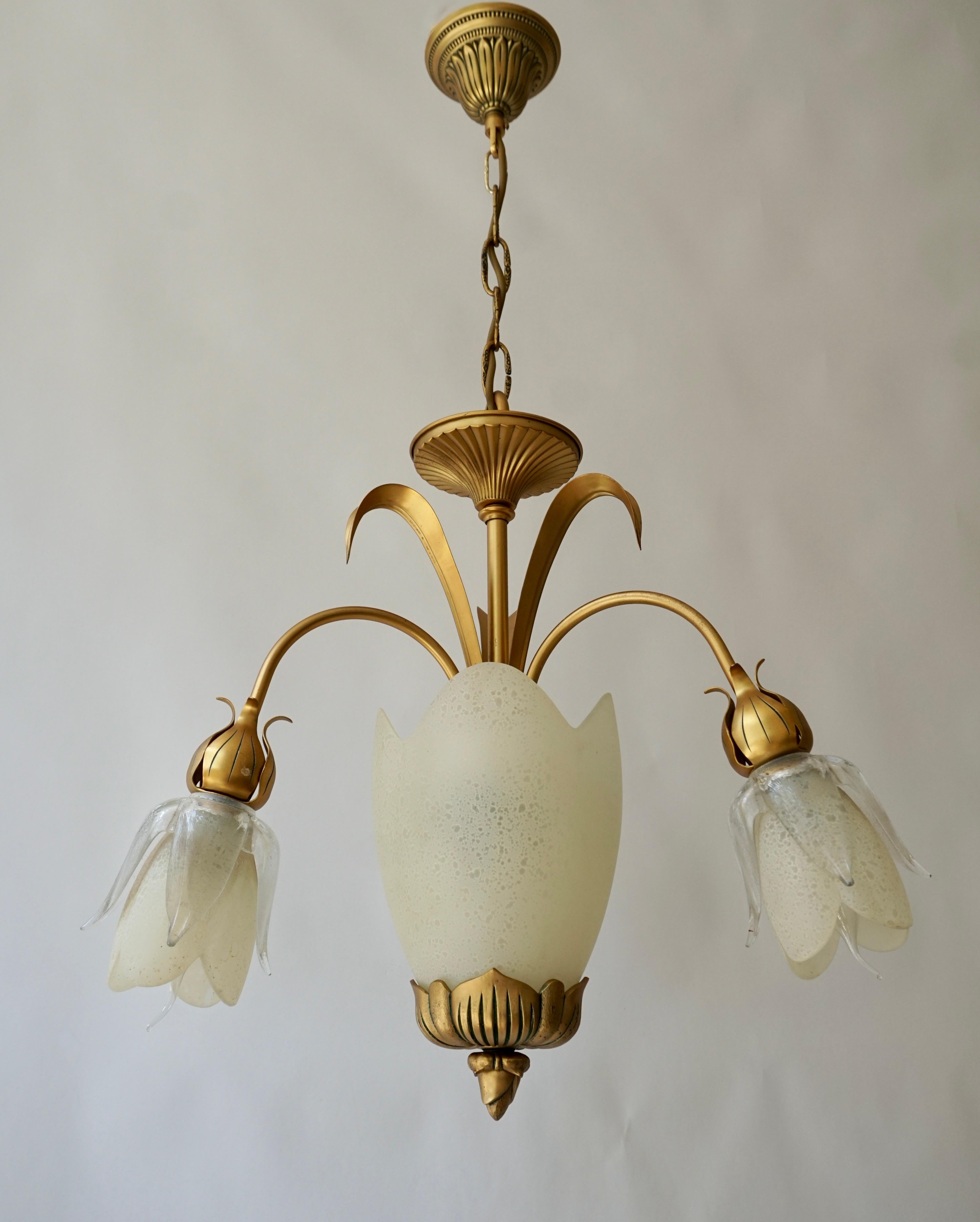 Hollywood Regency Lampadario a tulipano con palma in vetro di Murano o a incasso in vendita