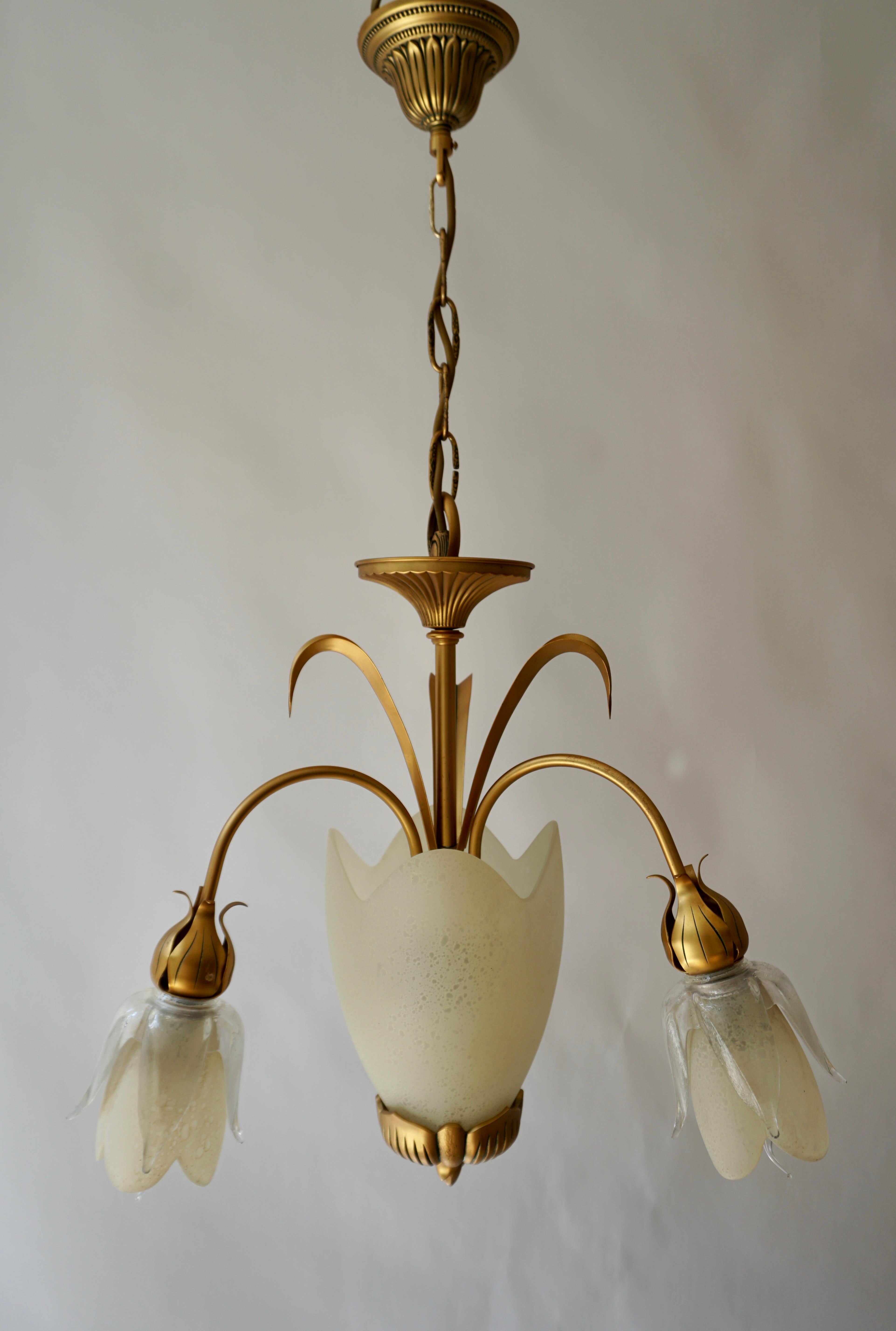 20th Century Italian Murano Glass Palm Tree Tulip Chandelier or Flush Mount For Sale
