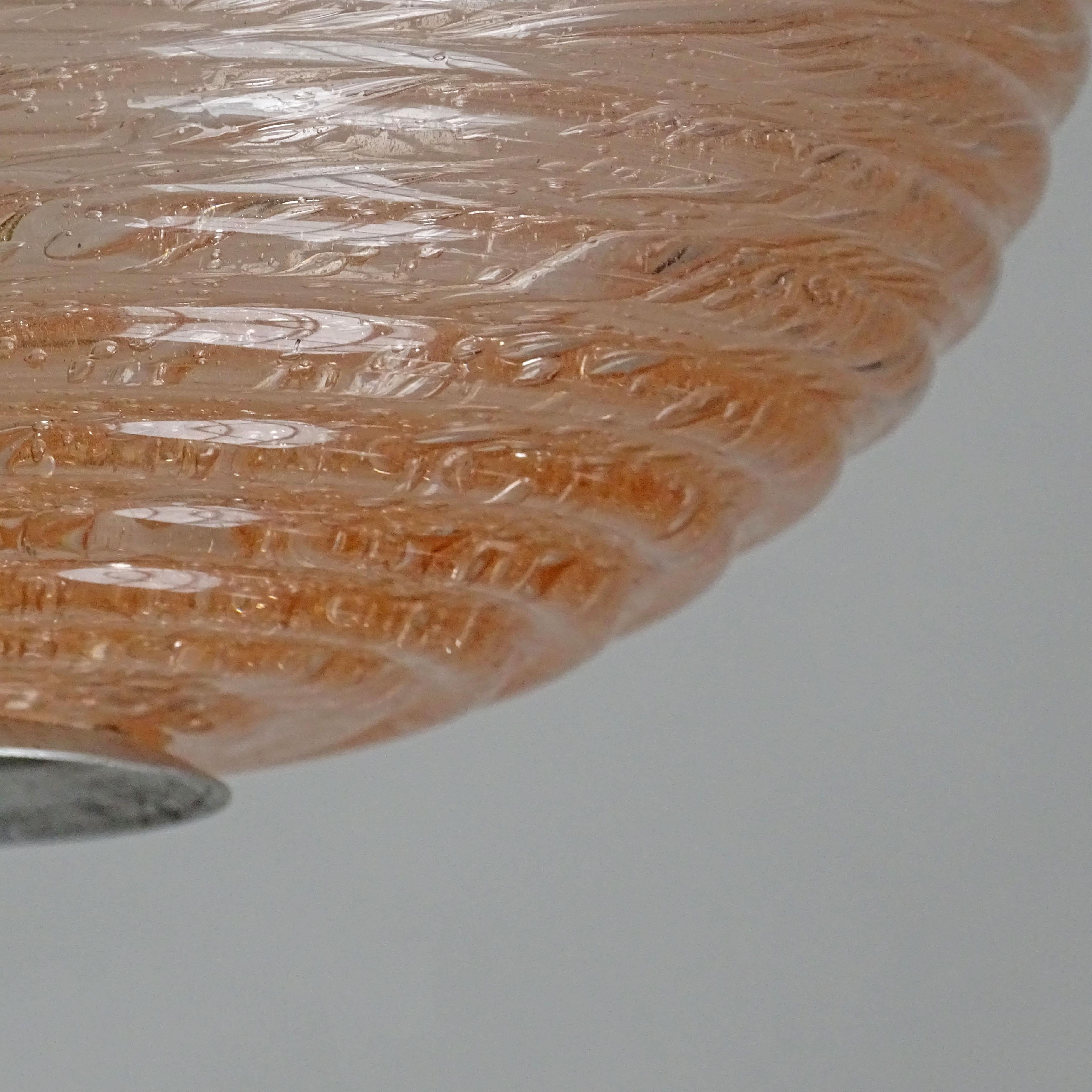 Aluminium Plafonnier italien en verre de Murano de couleur pêche, années 1930 en vente