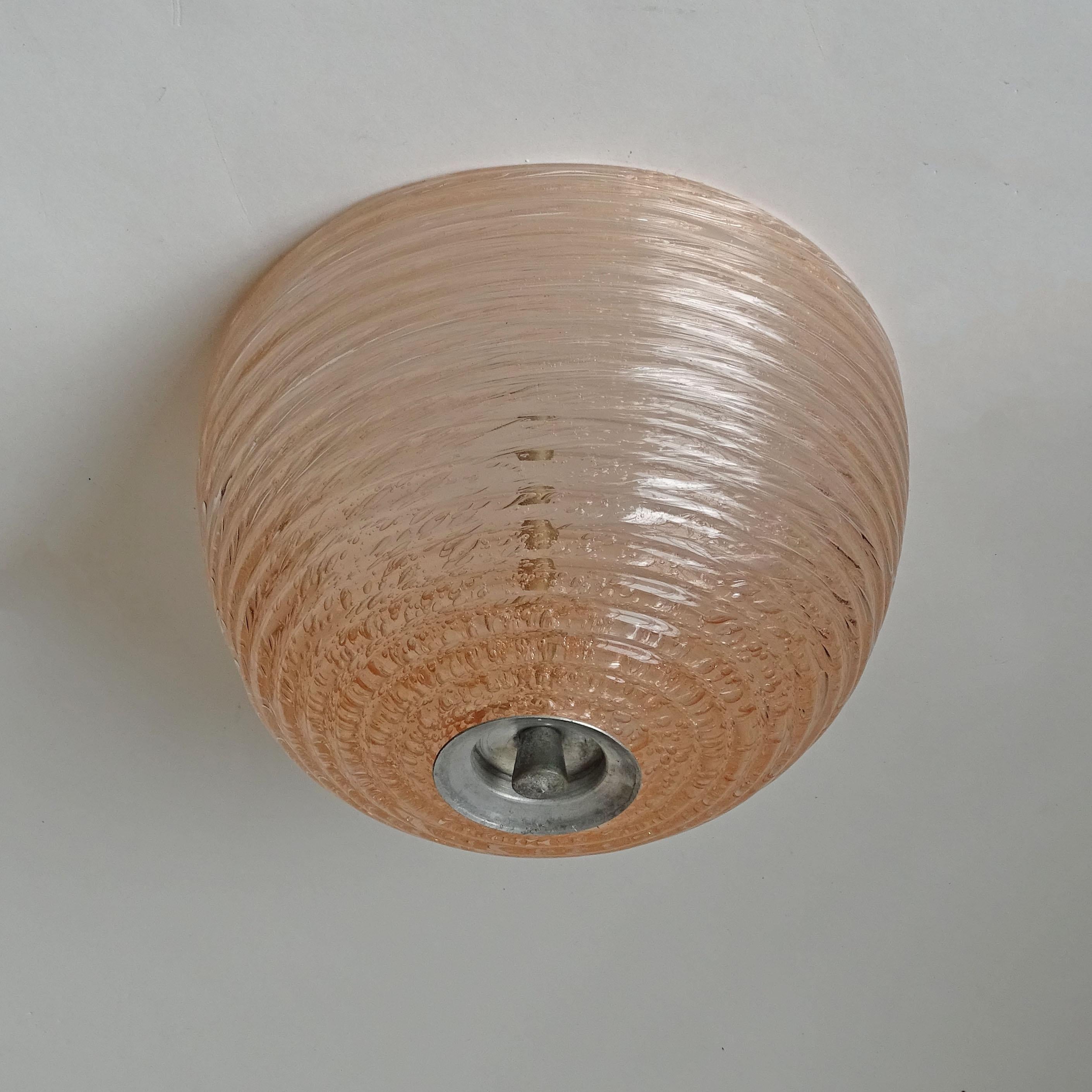 Plafonnier italien en verre de Murano de couleur pêche, années 1930 en vente 1