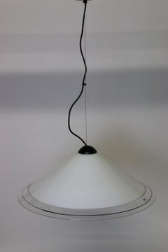 Italian Murano Glass Pendant Light White and Crystal Glass with Black Thread