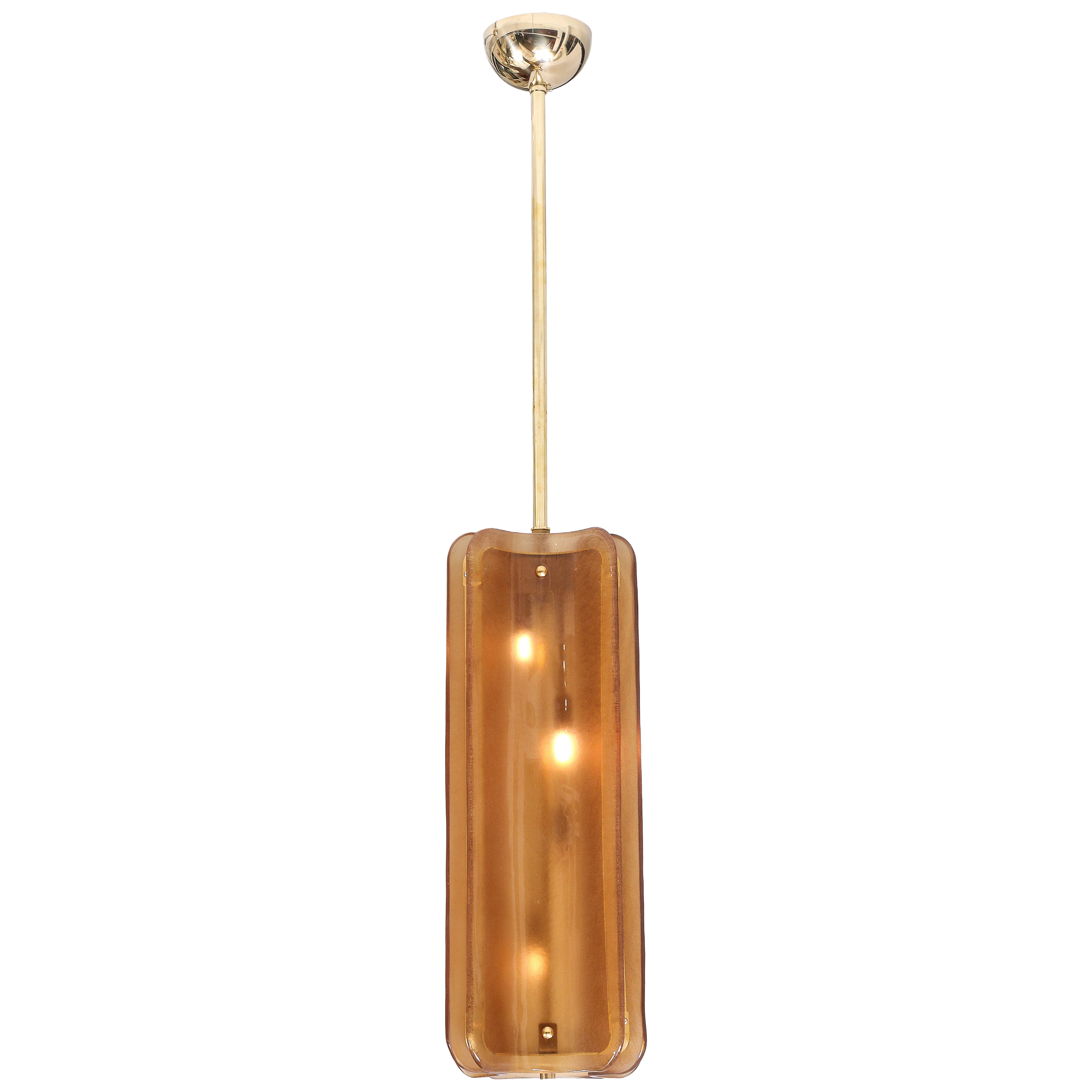 Italienischer Murano-Glas-Kronleuchter in Cognacfarbenem Glas und Messing