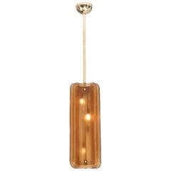 Italian Murano Glass Pendant Chandelier in Cognac Colored Glass and Brass
