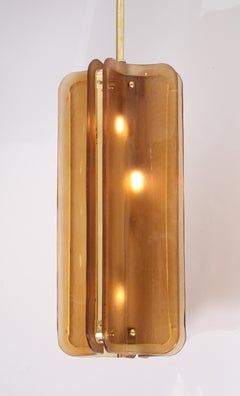 Italian Murano Glass Pendant Chandelier in Cognac Colored Glass and Brass