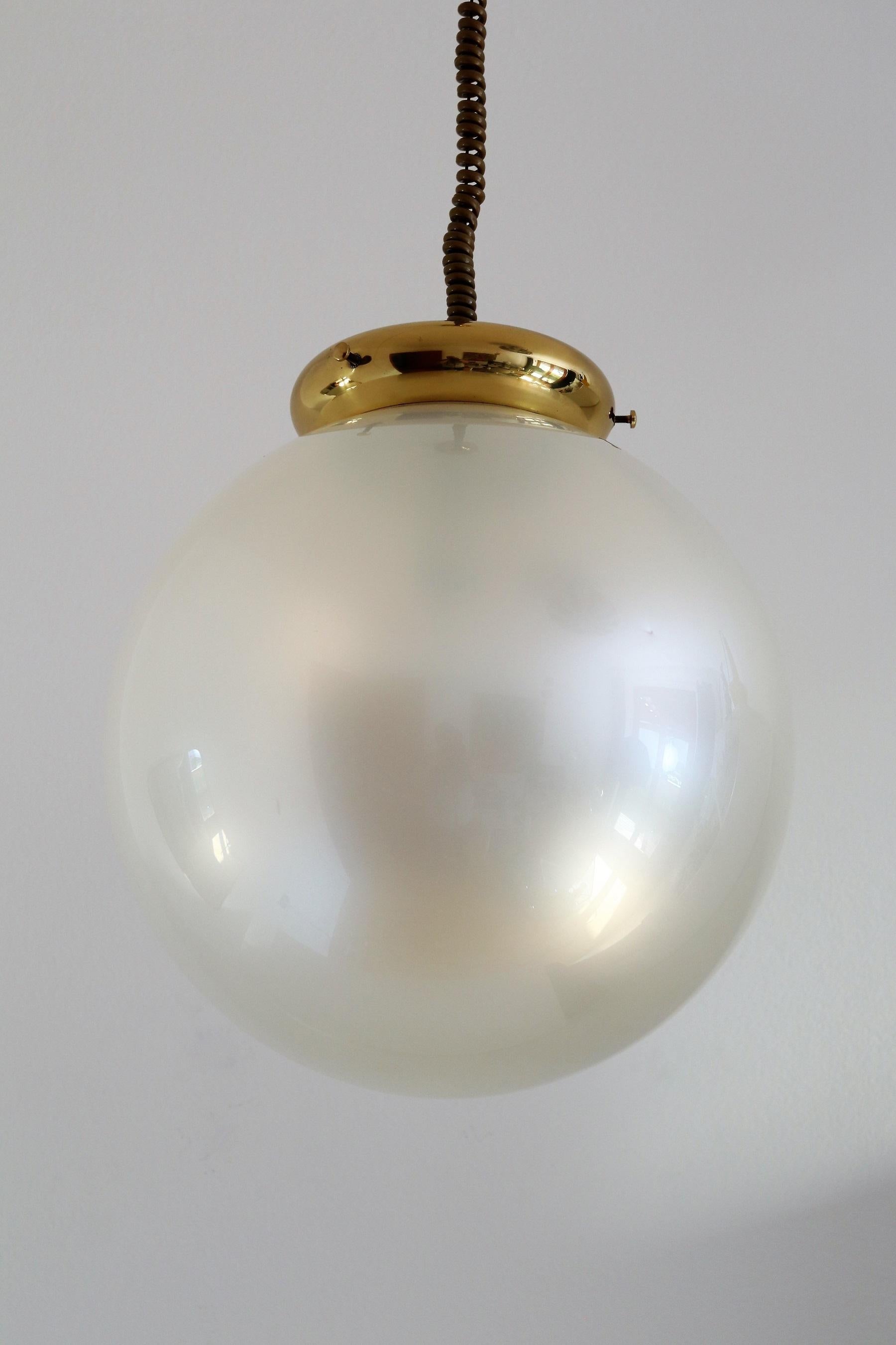 Italian Murano Glass Pendant Chandelier in Pearl Optic with Brass Details, 1970s 5