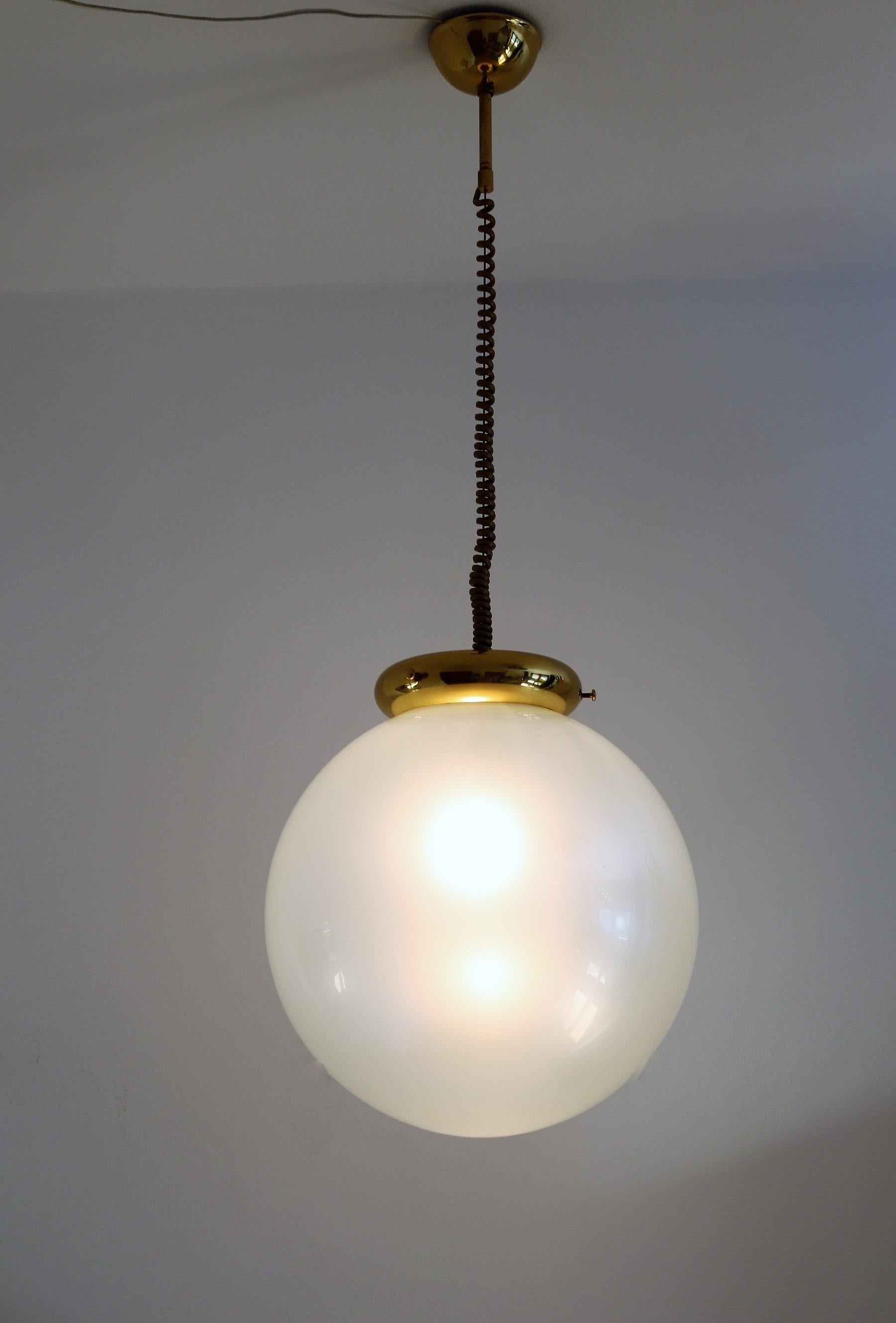 Italian Murano Glass Pendant Chandelier in Pearl Optic with Brass Details, 1970s 6