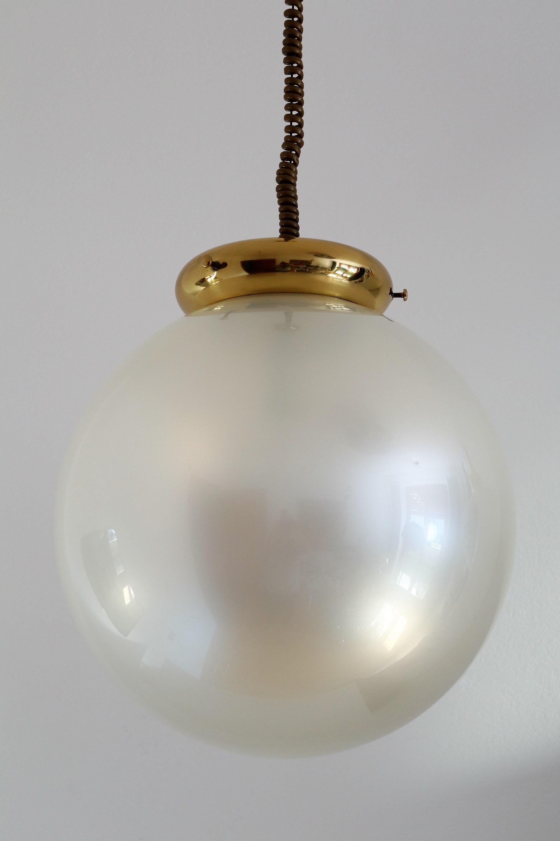 Italian Murano Glass Pendant Chandelier in Pearl Optic with Brass Details, 1970s 8