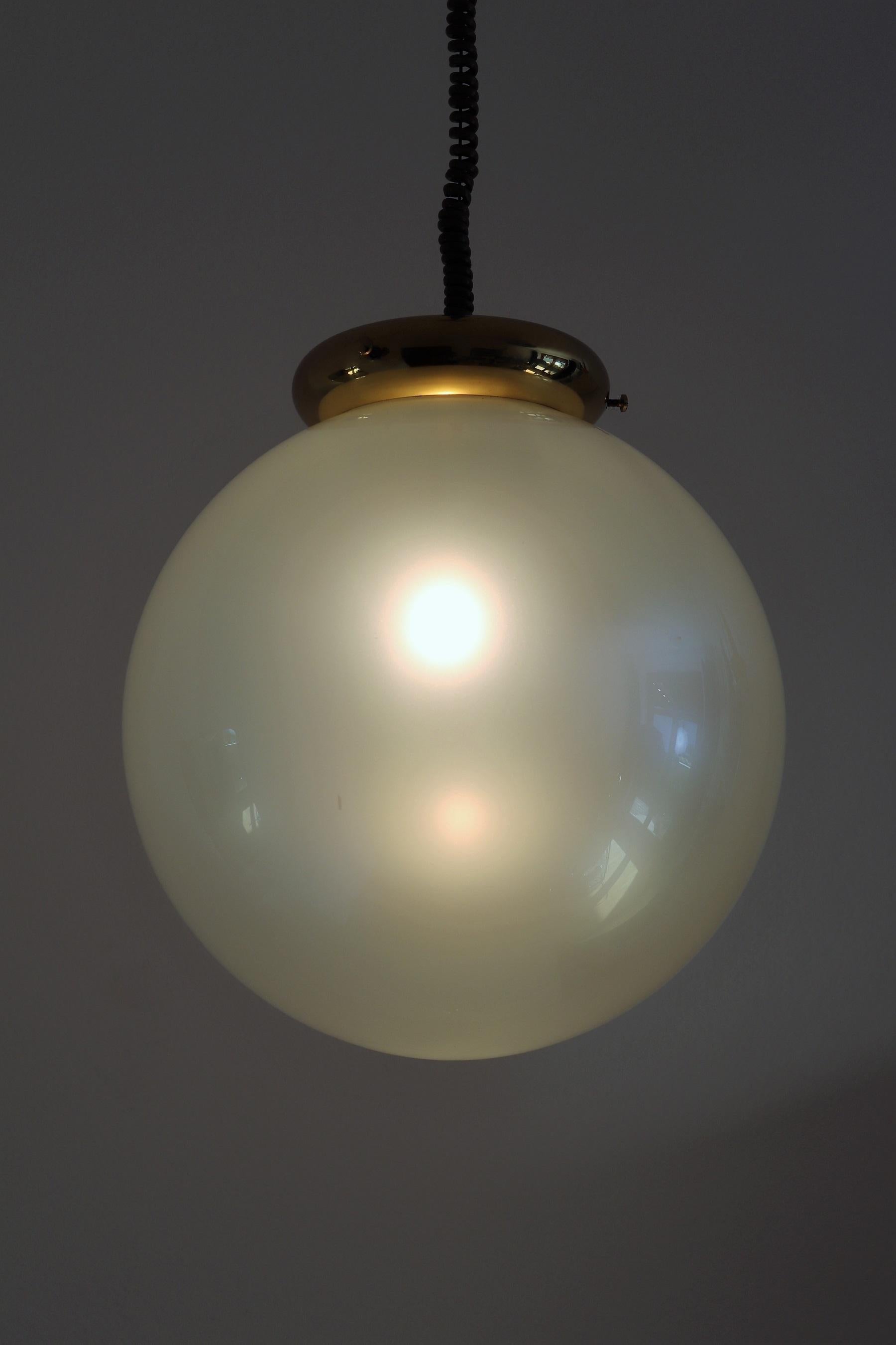 Italian Murano Glass Pendant Chandelier in Pearl Optic with Brass Details, 1970s 10