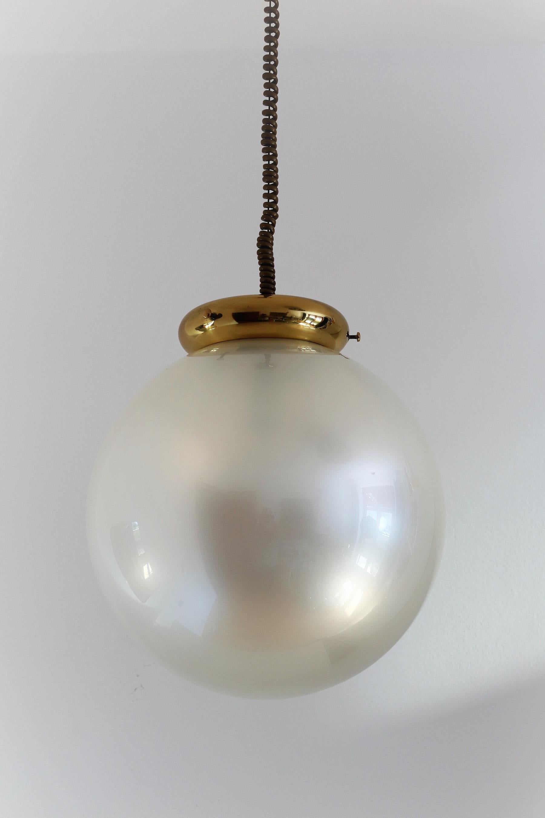 Italian Murano Glass Pendant Chandelier in Pearl Optic with Brass Details, 1970s 12
