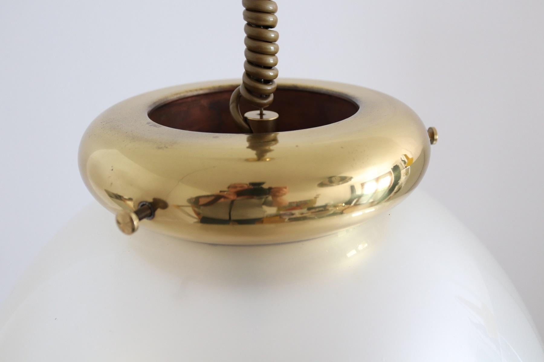 Italian Murano Glass Pendant Chandelier in Pearl Optic with Brass Details, 1970s 1