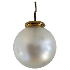 Italian Murano Glass Pendant Chandelier in Pearl Optic with Brass Details, 1970s