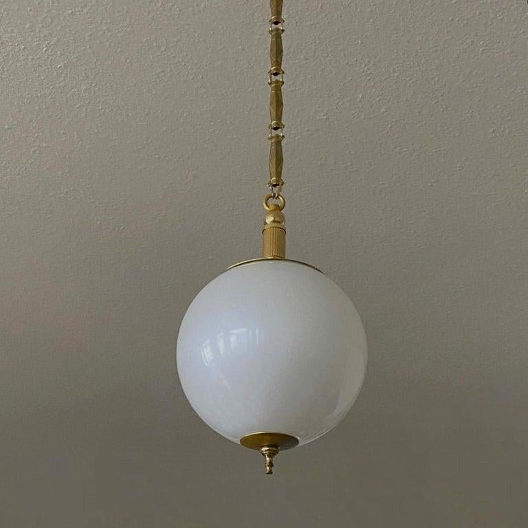 20th Century Italian Murano Glass Pendant in Pearl Optic Brass Mounted, 1960s