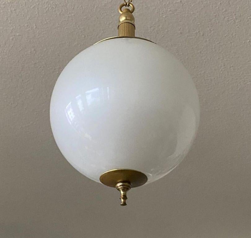 Italian Murano Glass Pendant in Pearl Optic Brass Mounted, 1960s 1
